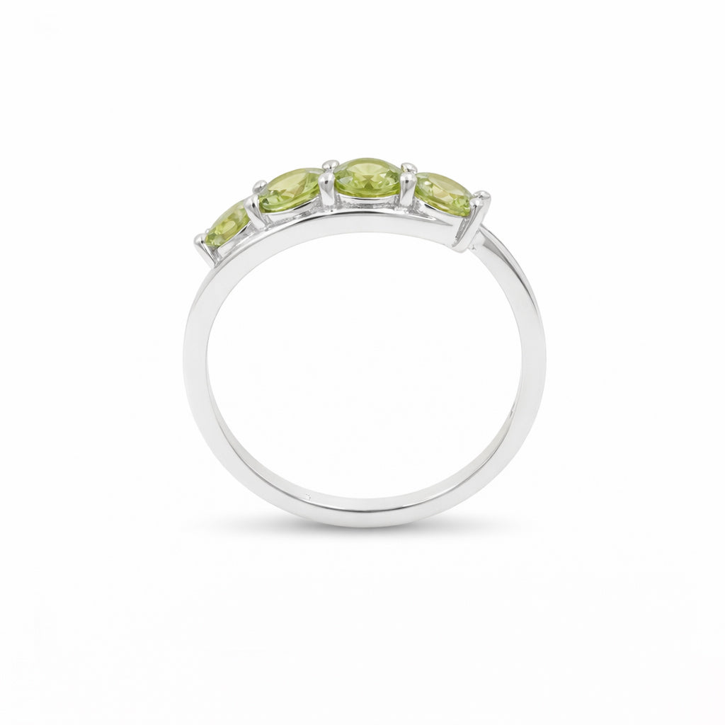 Four Stone Peridot Ring with Layered Band in 925 Silver