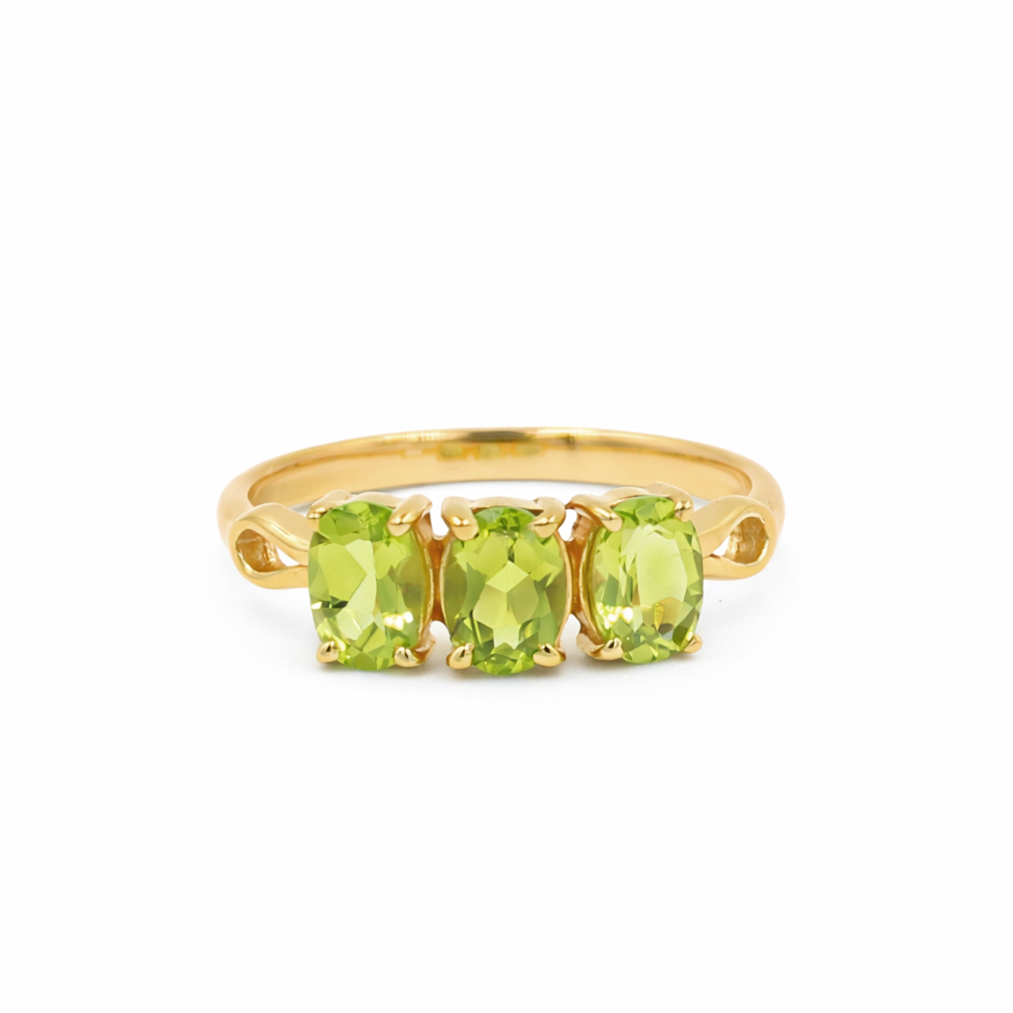Three Stone Oval Cut Peridot Ring with Pear Shape Band in 925 Silver