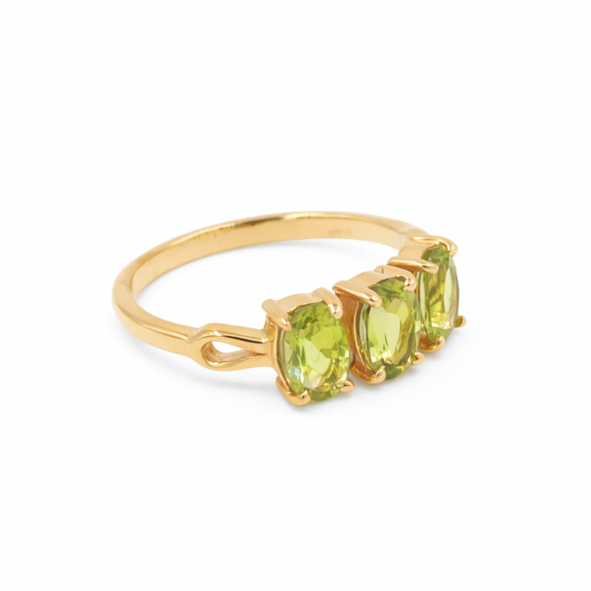 Three Stone Oval Cut Peridot Ring with Pear Shape Band in 925 Silver