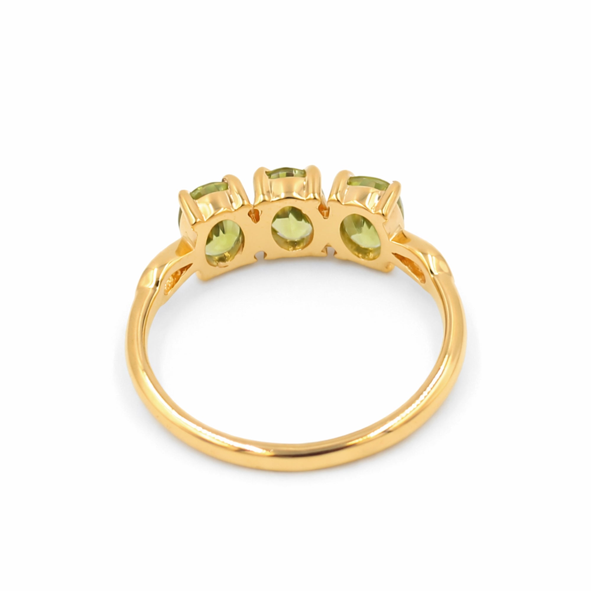 Three Stone Oval Cut Peridot Ring with Pear Shape Band in 925 Silver