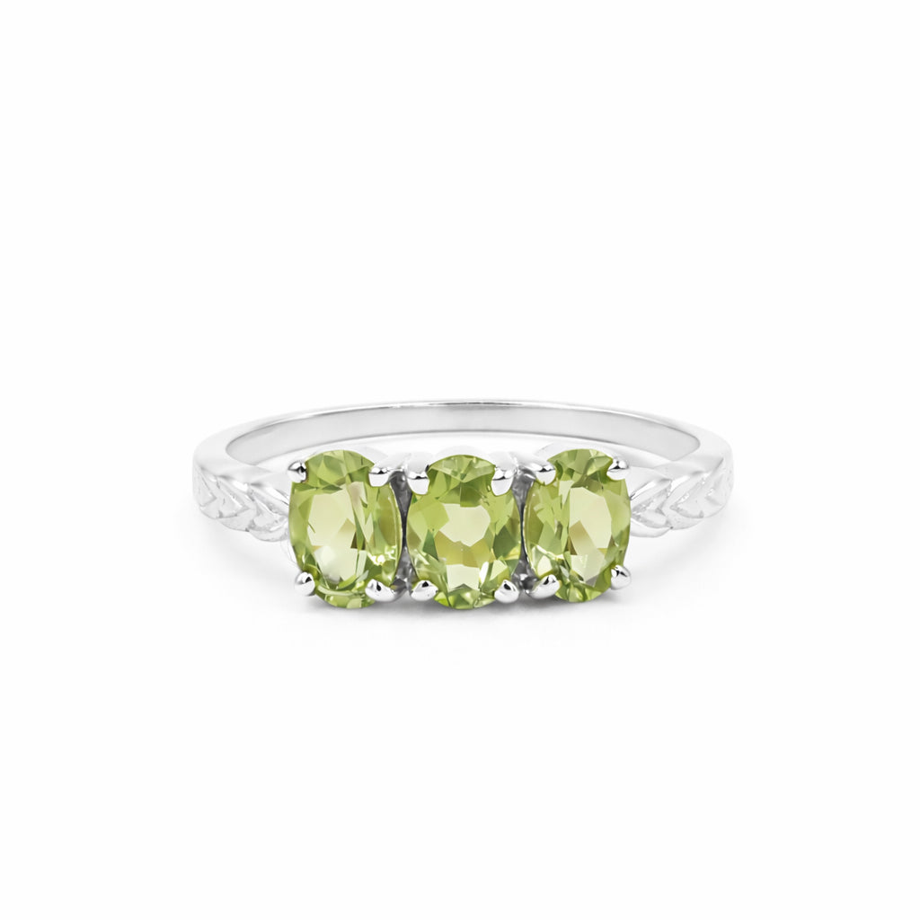 Oval Cut Peridot Heart Detail Ring in 925 Silver