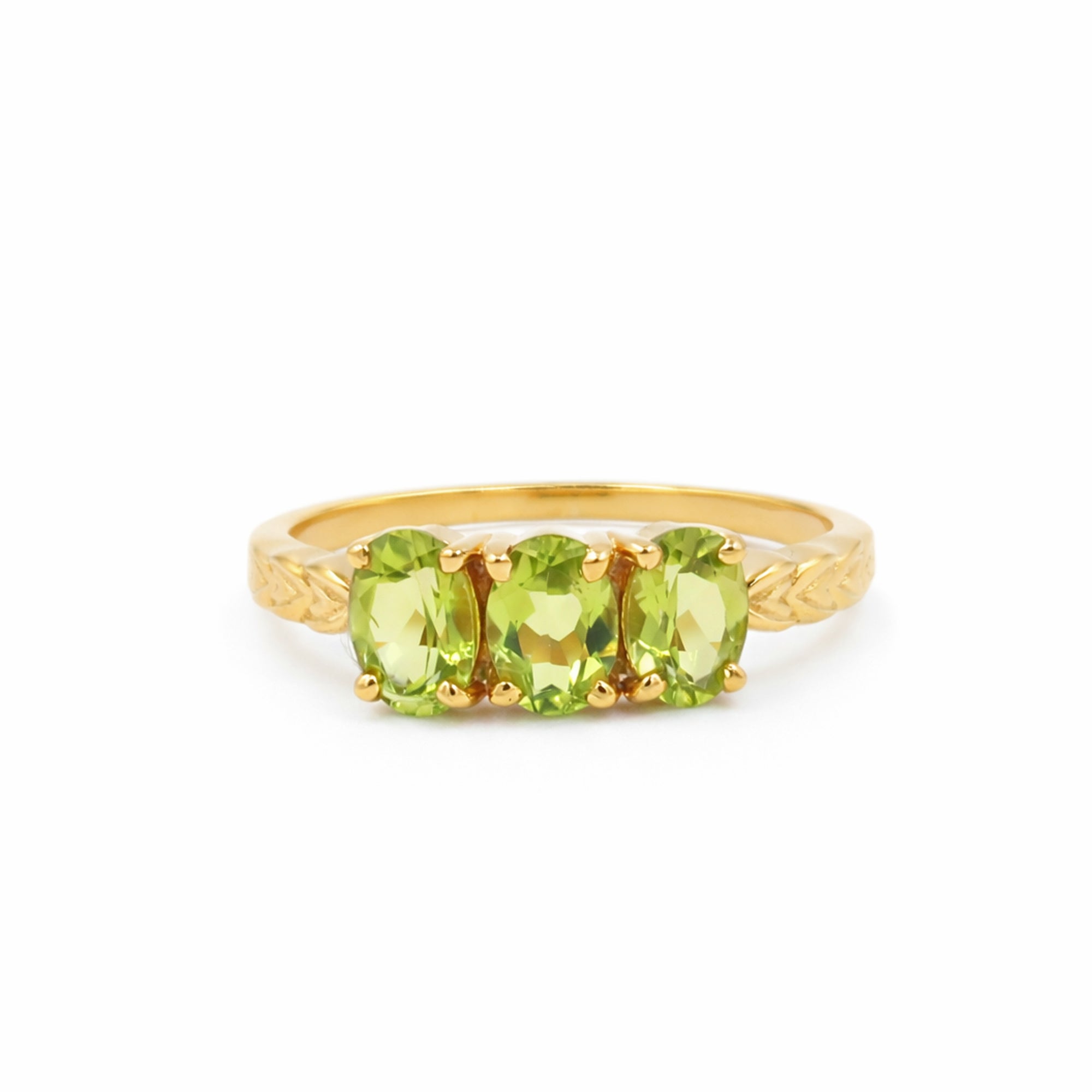 Oval Cut Peridot Heart Detail Ring in 925 Silver