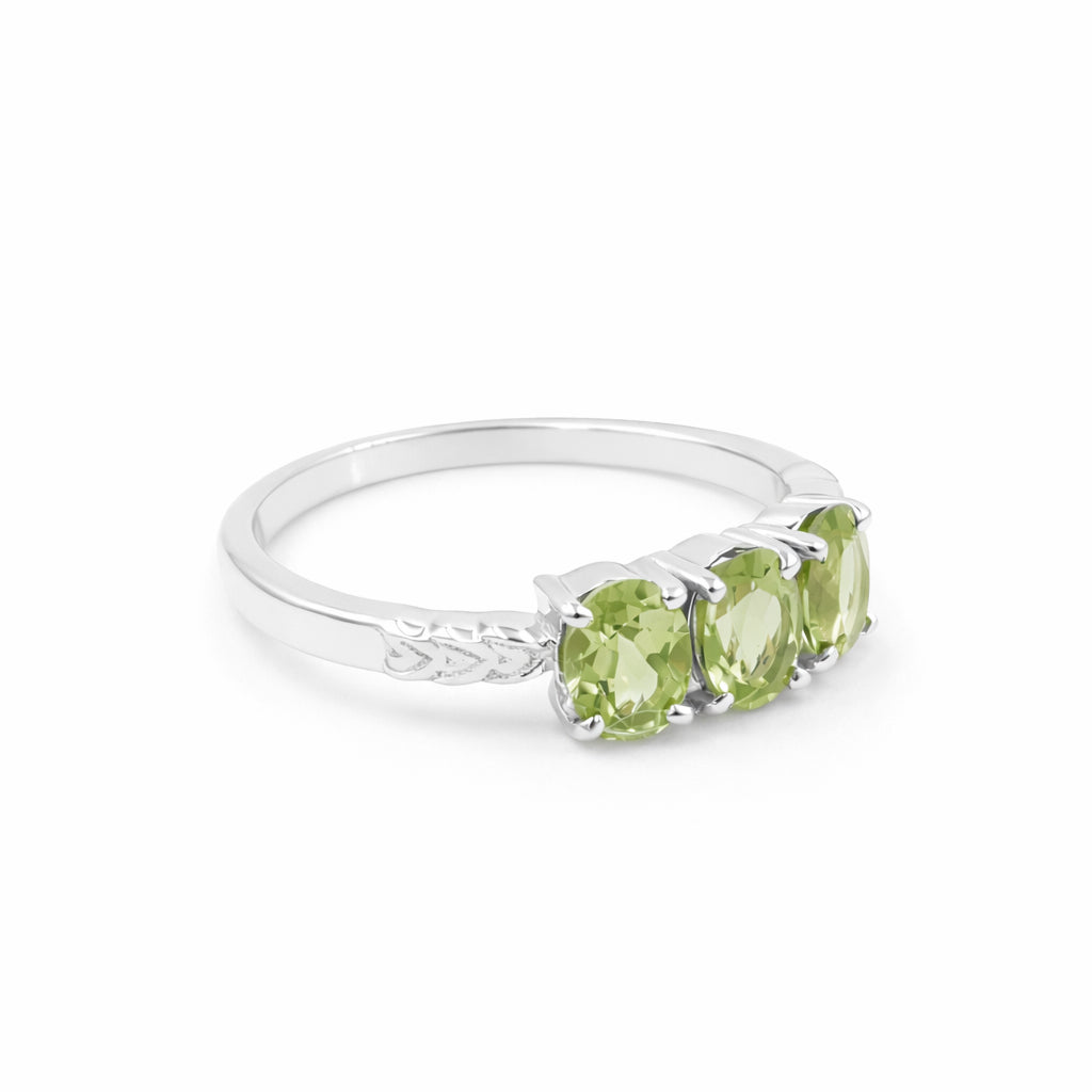 Oval Cut Peridot Heart Detail Ring in 925 Silver