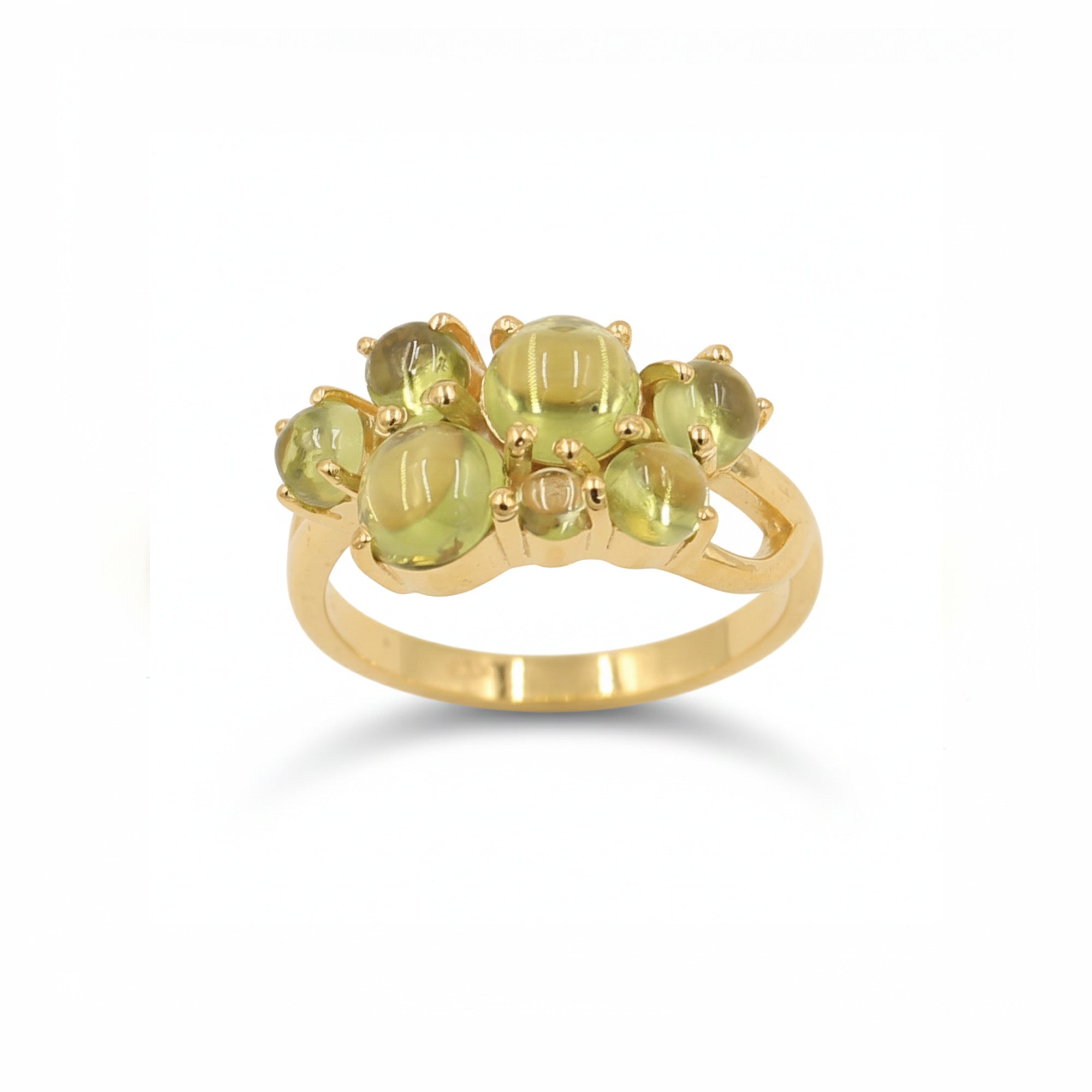 Seven Stone Peridot Cabochon Ring in 925 Silver