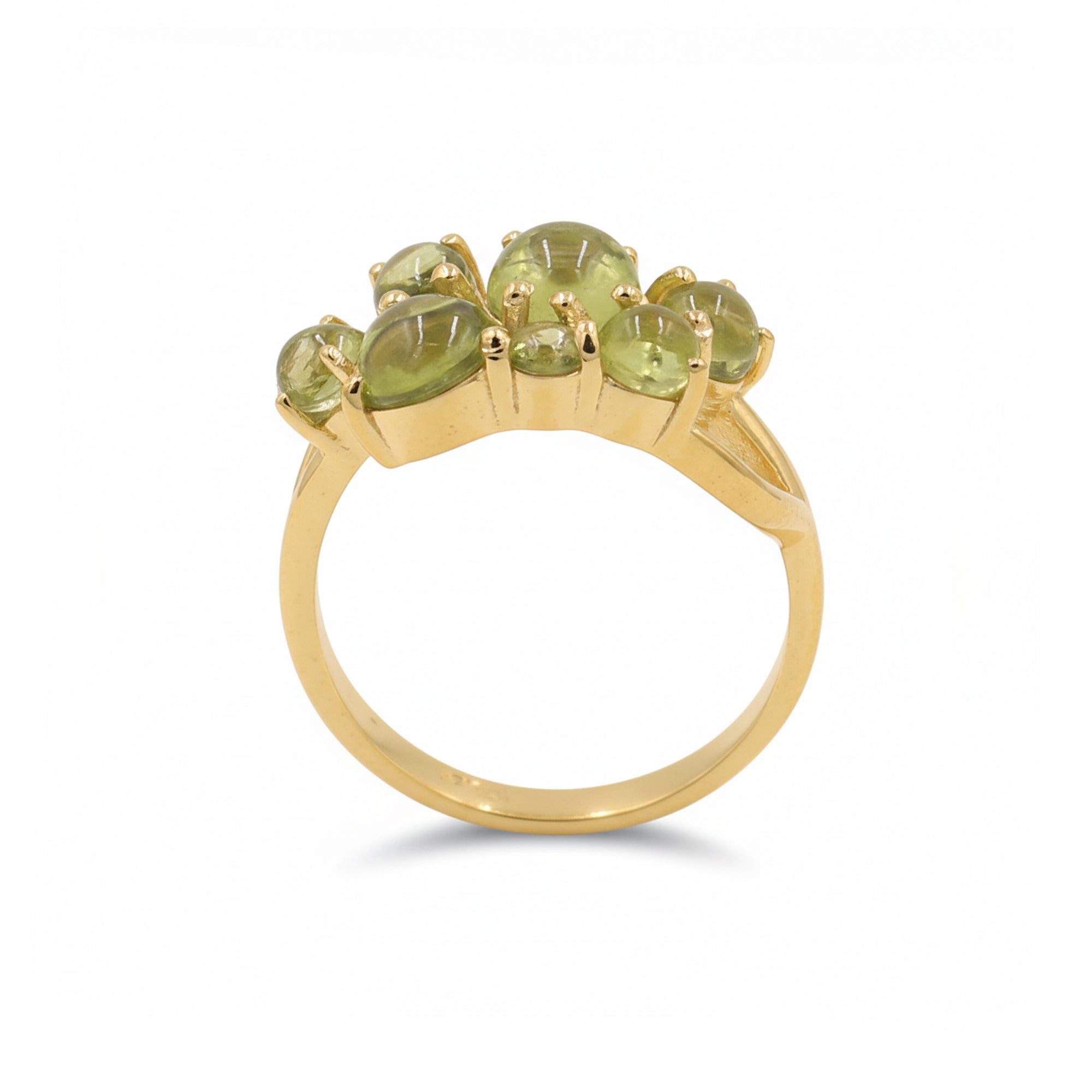 Seven Stone Peridot Cabochon Ring in 925 Silver