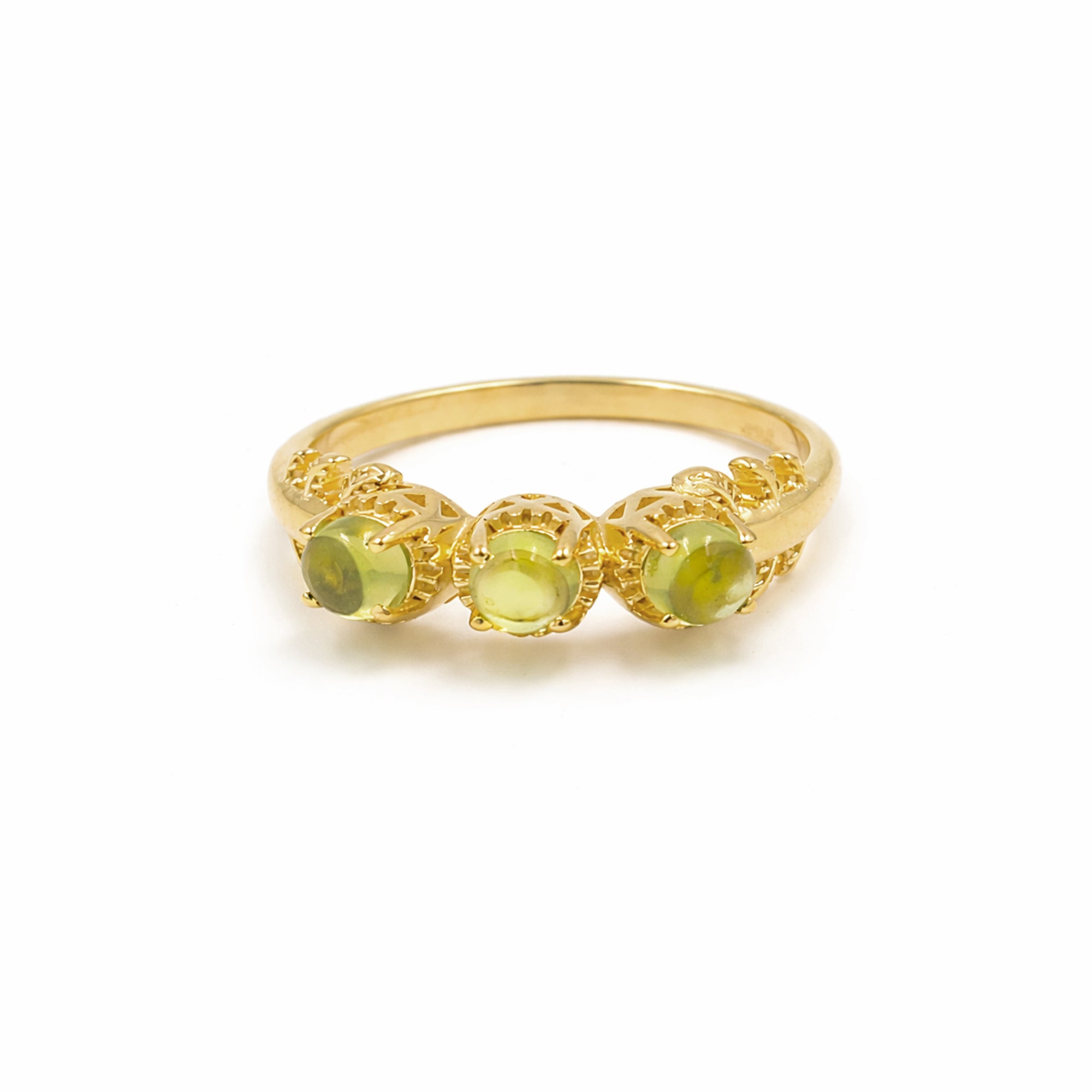 Trilogy Peridot Cabochon Ring in 925 Silver