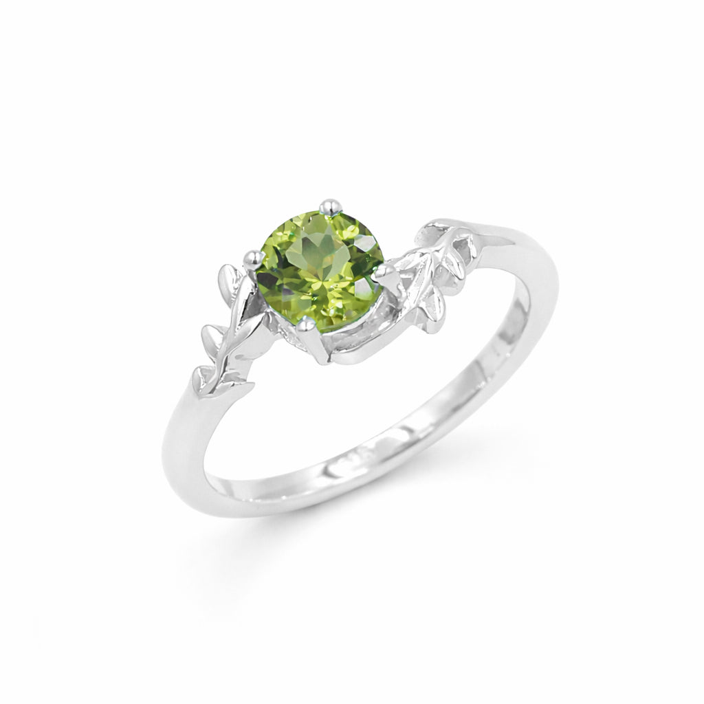 925 Silver Peridot Vine Climber Ring with Round Green Gemstone