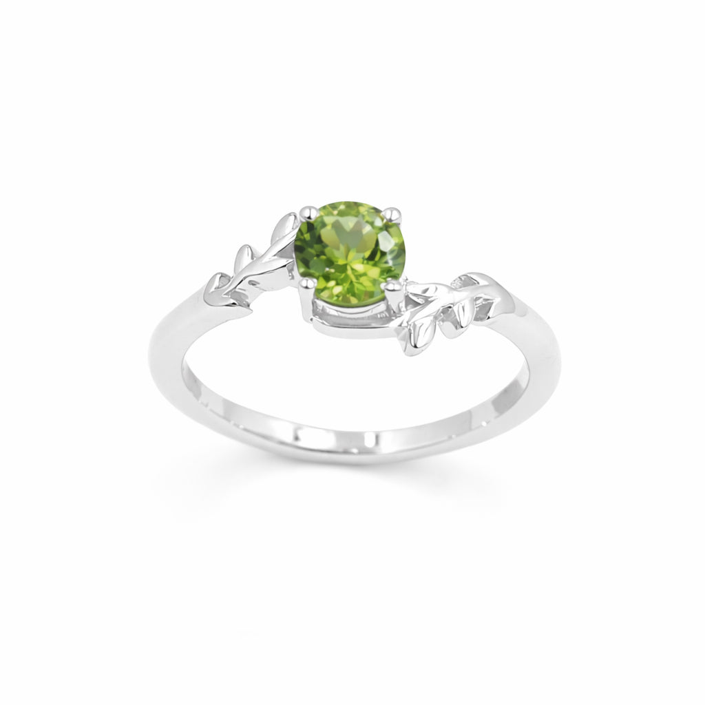 925 Silver Peridot Vine Climber Ring with Round Green Gemstone