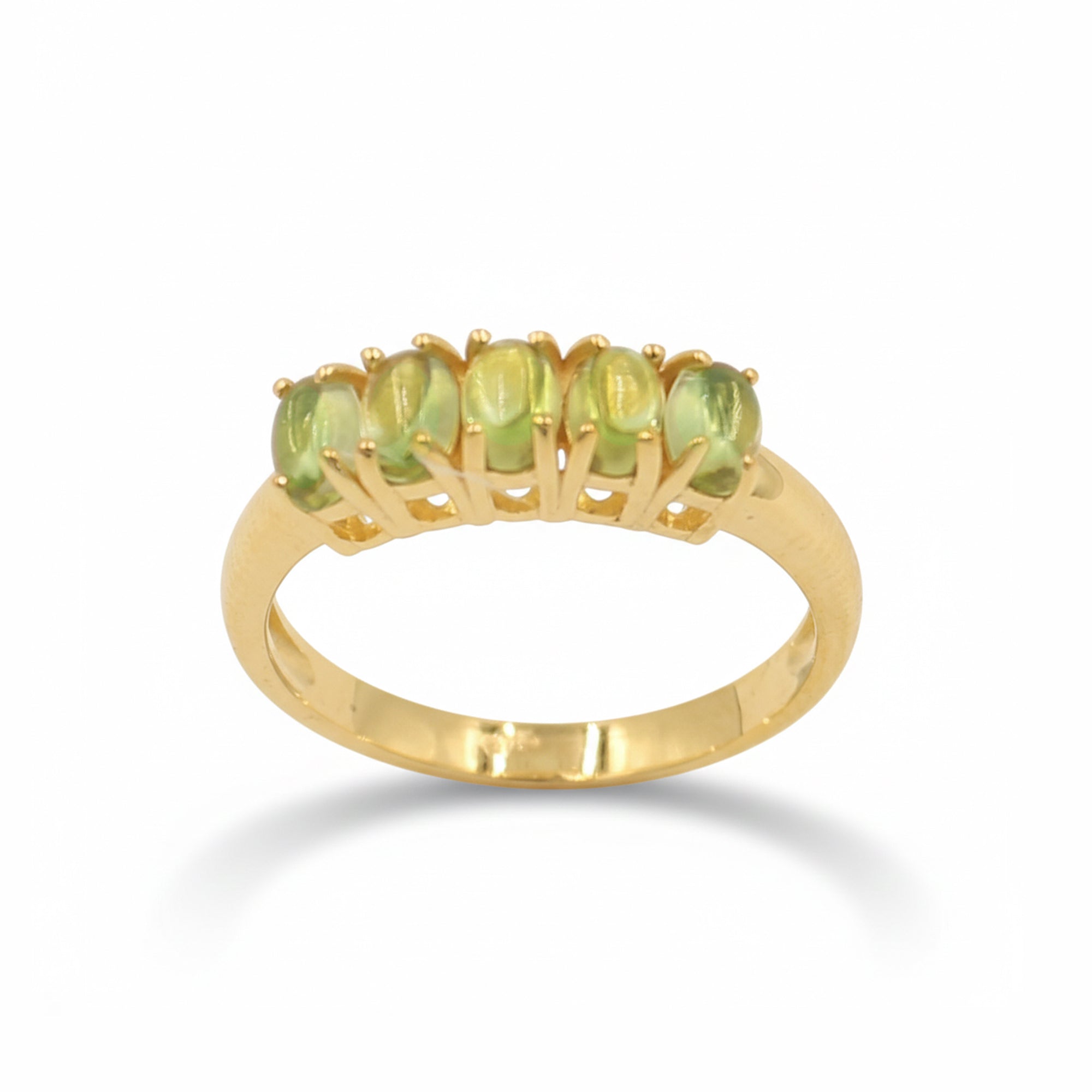 Five Stone Oval Peridot Cabochon Ring in 925 Silver