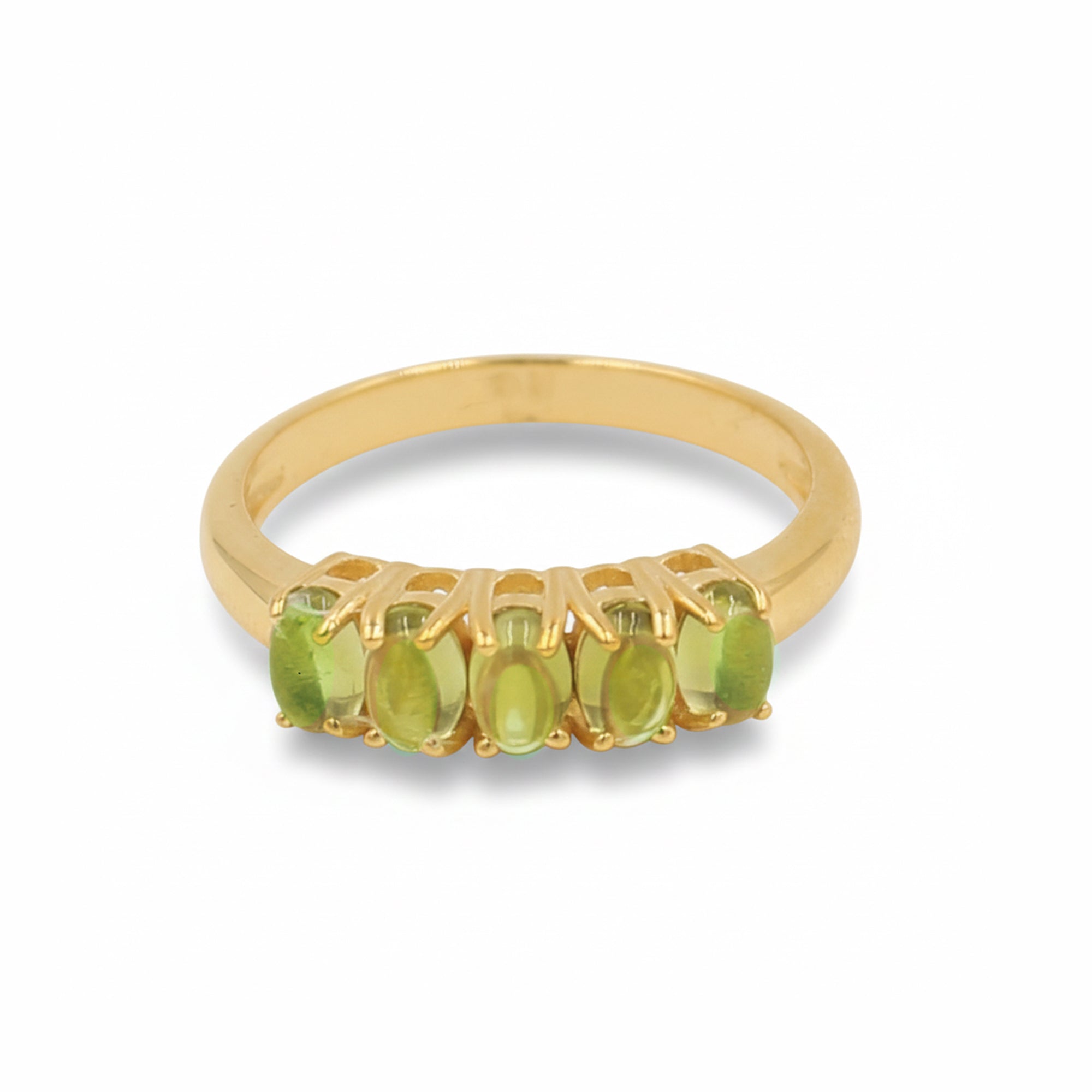 Five Stone Oval Peridot Cabochon Ring in 925 Silver