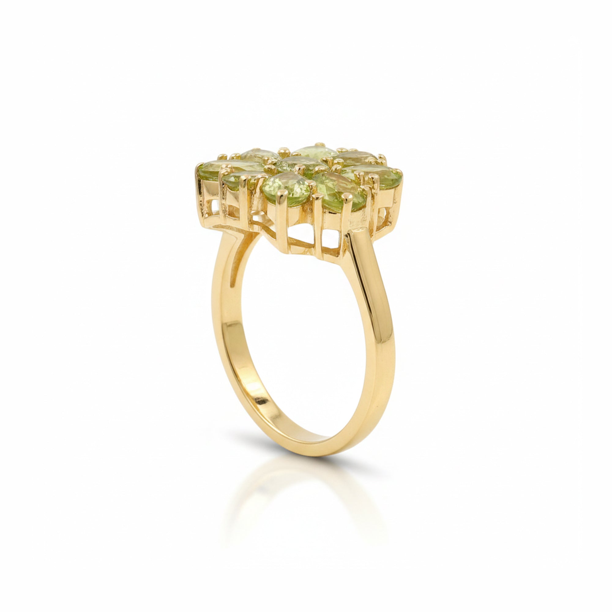 925 Silver Peridot Flower Ring with Oval & Pear Shape Green Gemstones