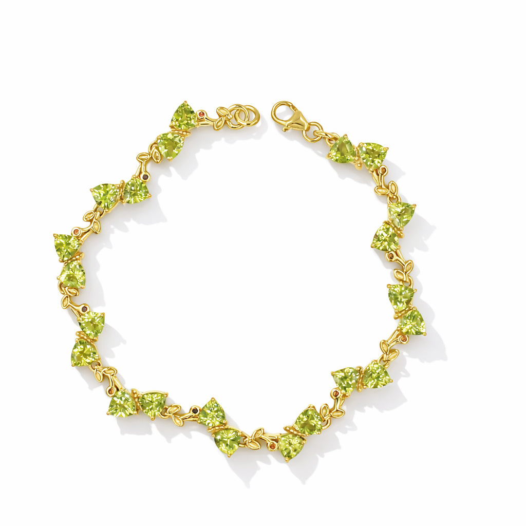 Trillion Peridot Leaf-Inspired Charm Link Bracelet in 925 Silver