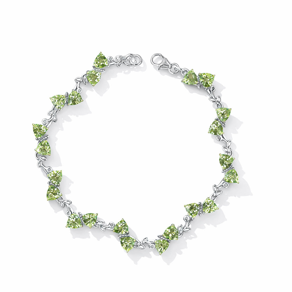 Trillion Peridot Leaf-Inspired Charm Link Bracelet in 925 Silver