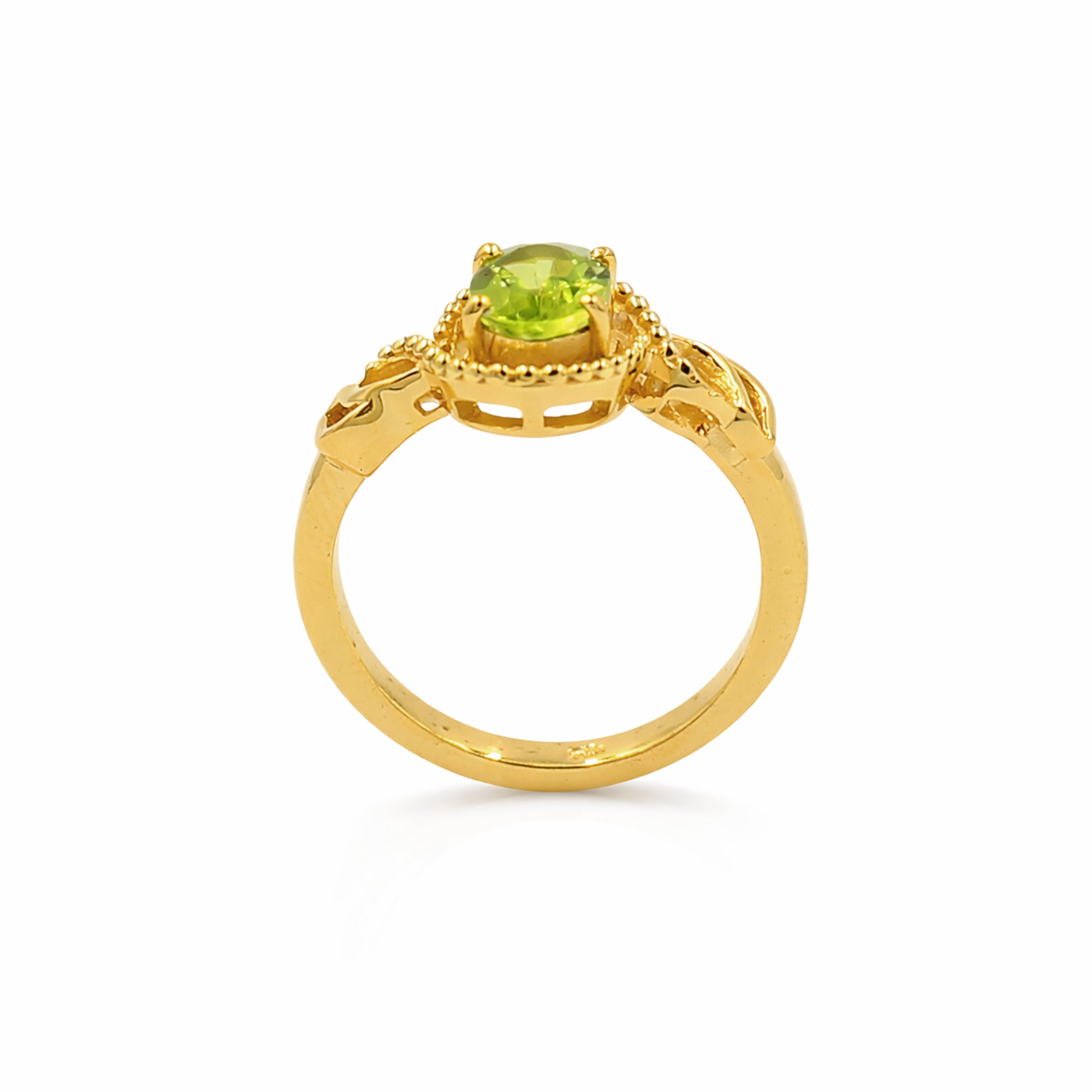 925 Silver Peridot Oval Classic Ring with Fancy Band Design