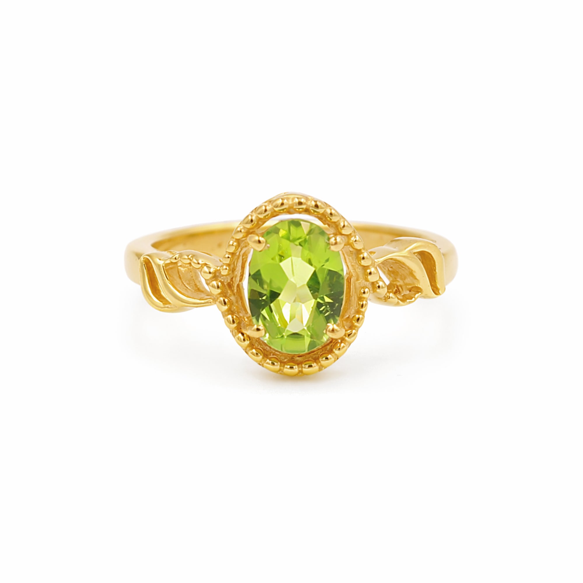 925 Silver Peridot Oval Classic Ring with Fancy Band Design