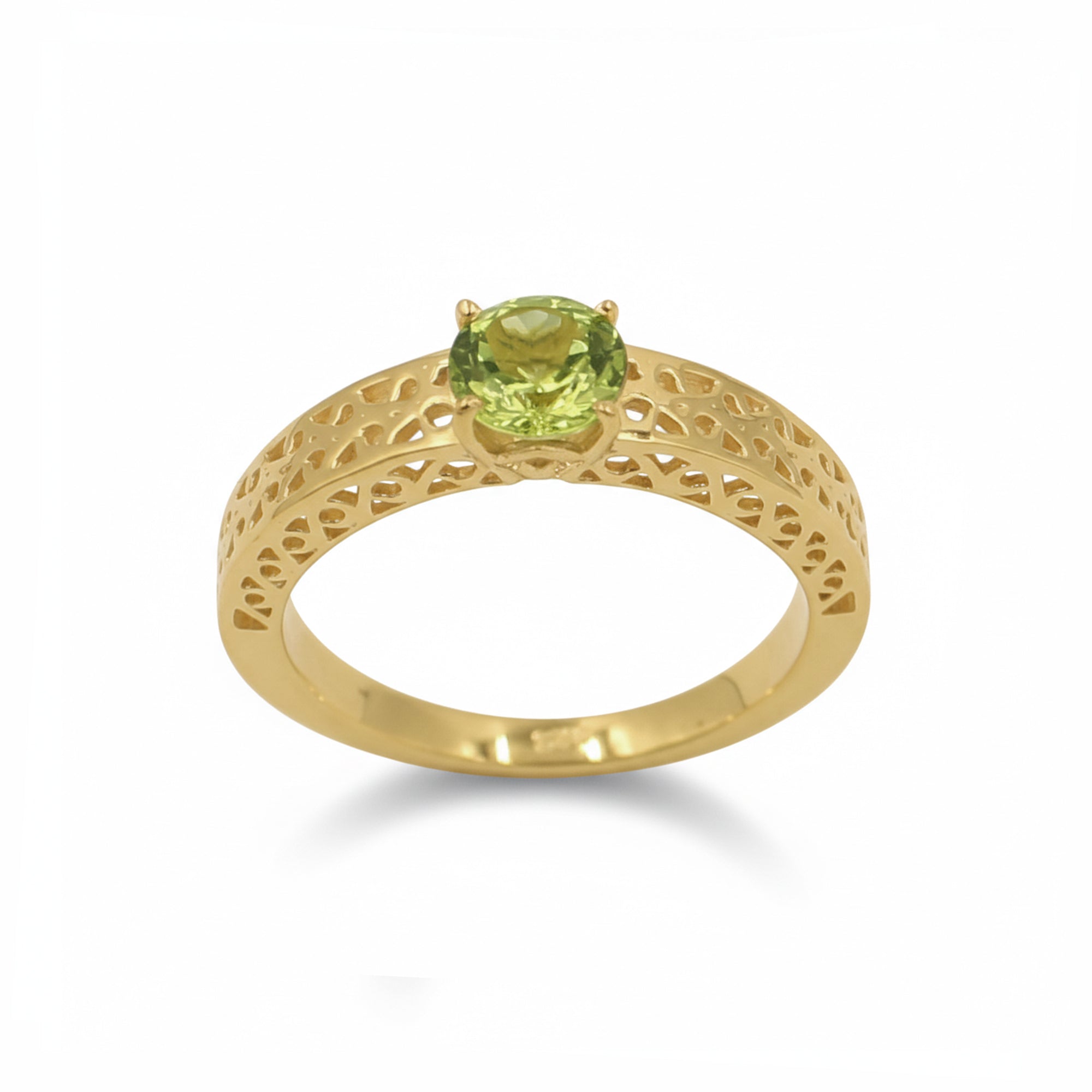 925 Silver Peridot Latticework Ring with Center Round Stone