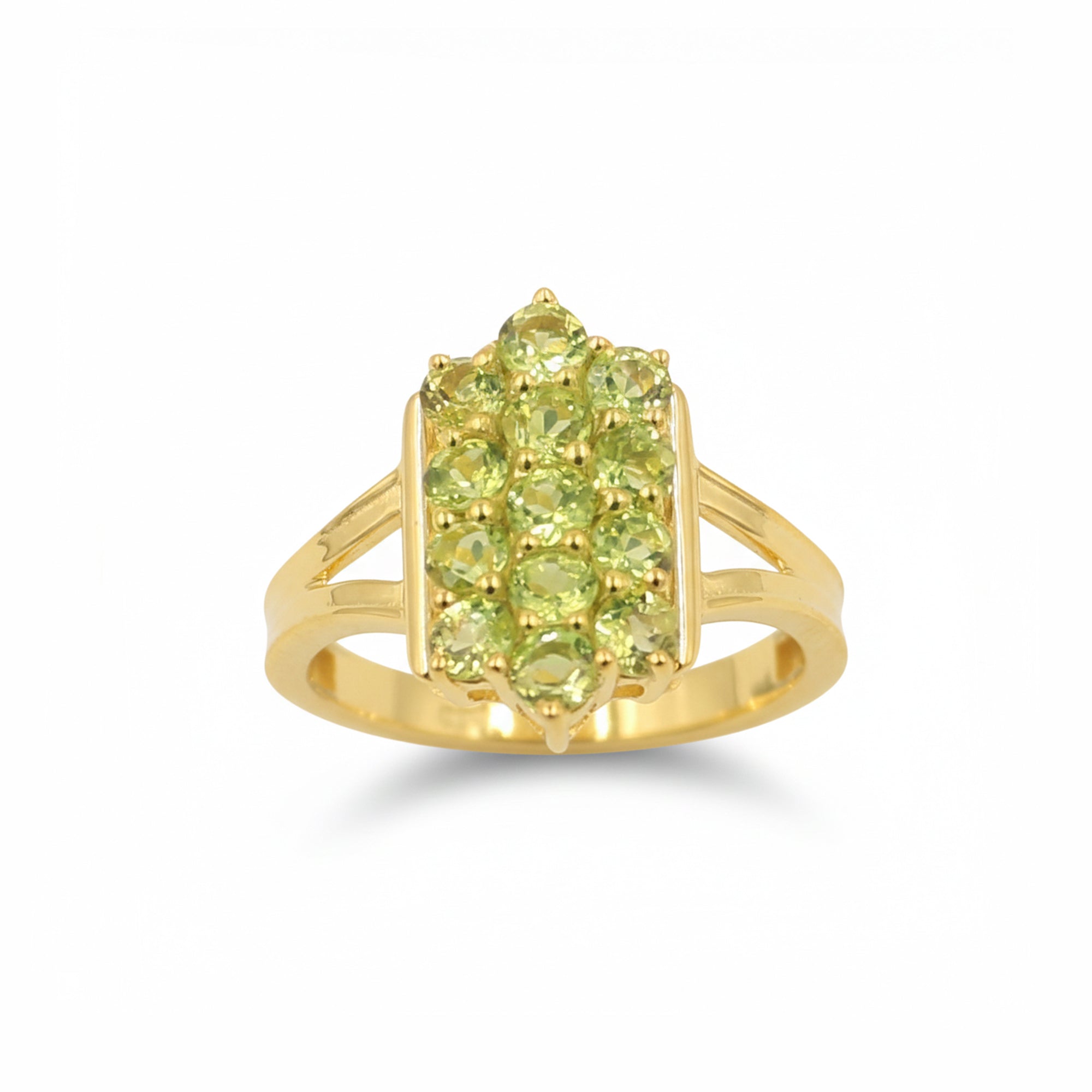 925 Silver Peridot Honeycomb Stacker Ring with Three-Row Geometric Band