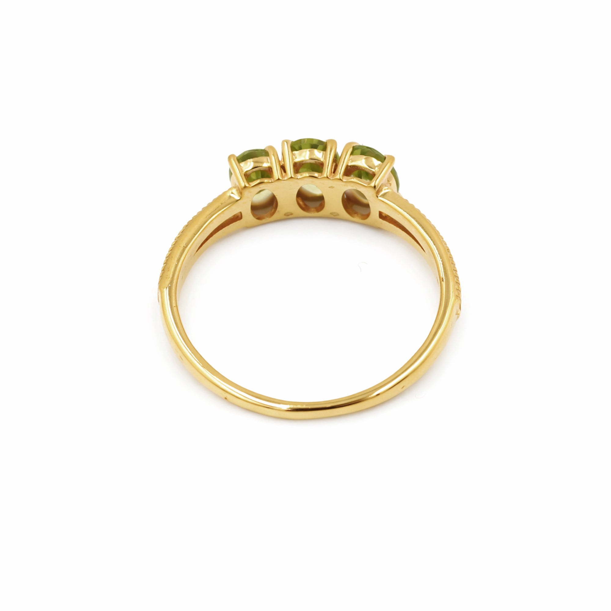 925 Silver Three-Stone Peridot Ring with Round Green Gemstones