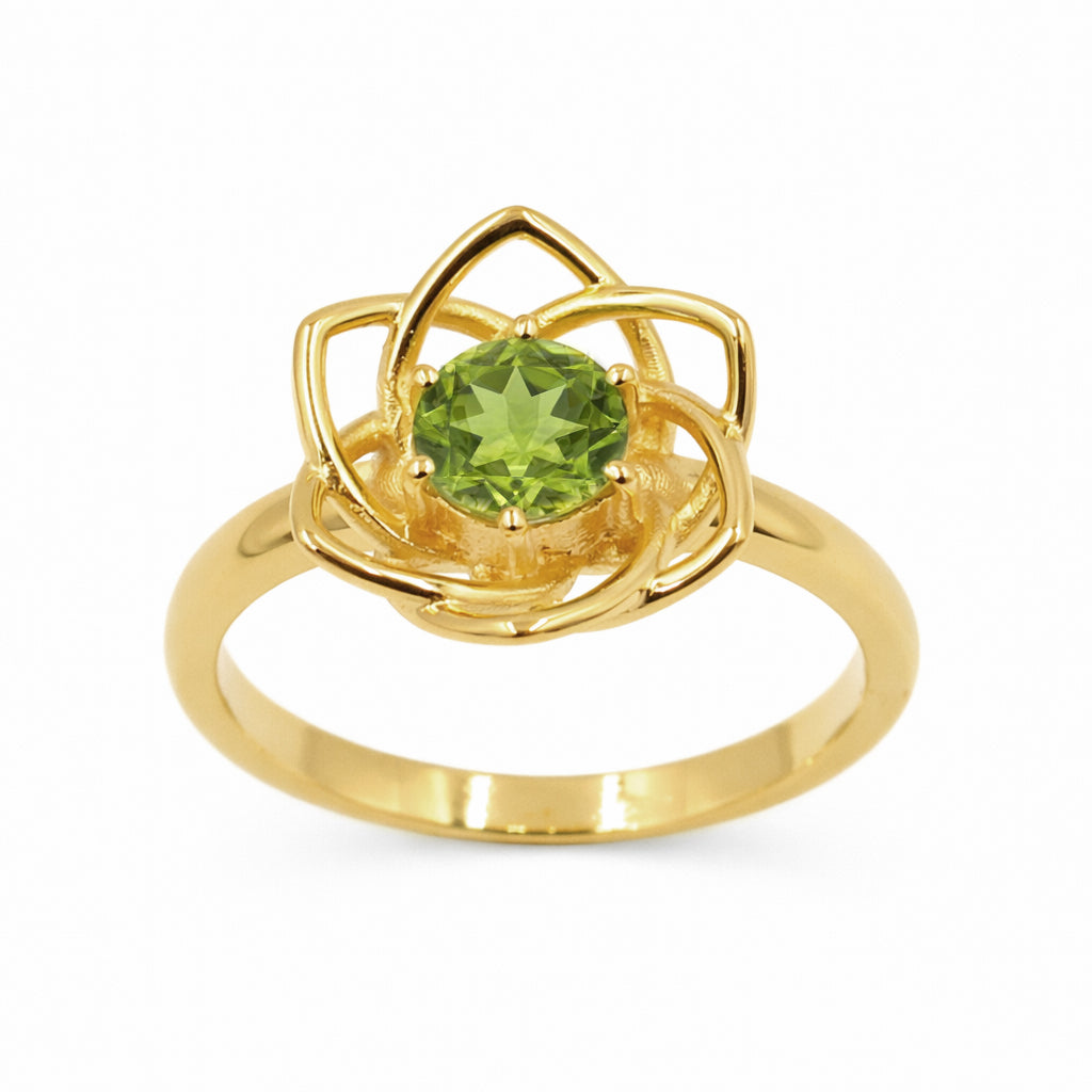 925 Silver Peridot Orchid Ring Inspired by Green Cymbidium