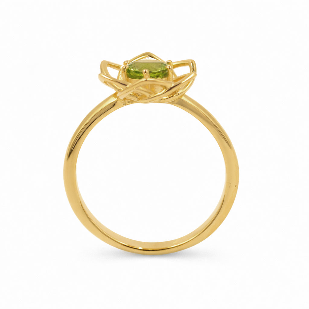 925 Silver Peridot Orchid Ring Inspired by Green Cymbidium
