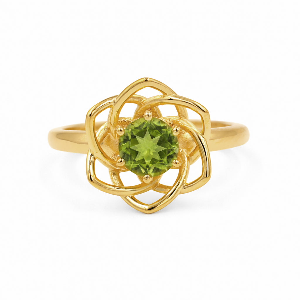 925 Silver Peridot Orchid Ring Inspired by Green Cymbidium