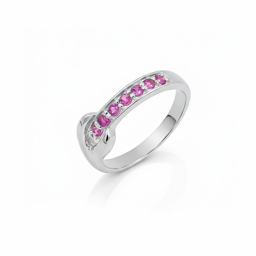 Rhodolite Garnet 7 Stone Ring – Modern Round Cut Sterling Silver 925 Designer Band