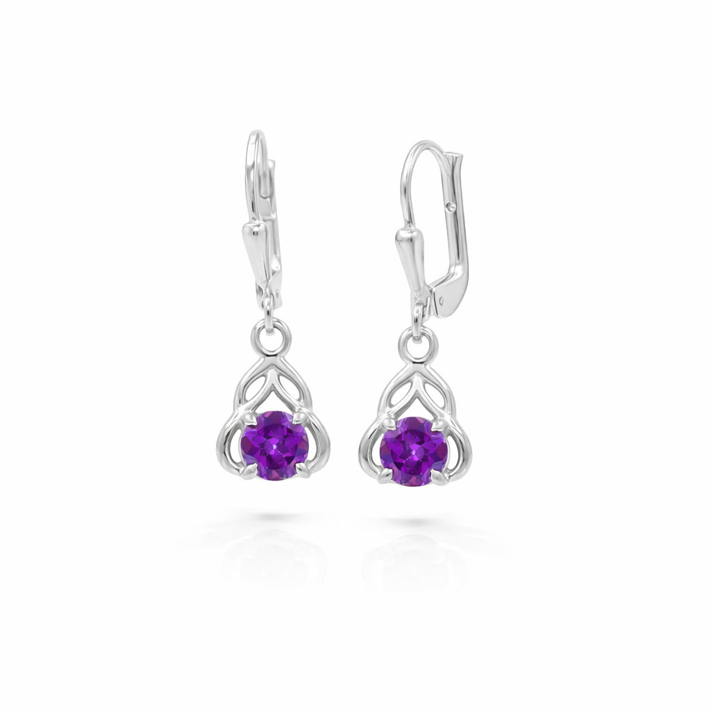 Rhodolite Garnet Arabic Net Design Round Stone Latch Lock Sterling Silver 925 Designer Earrings