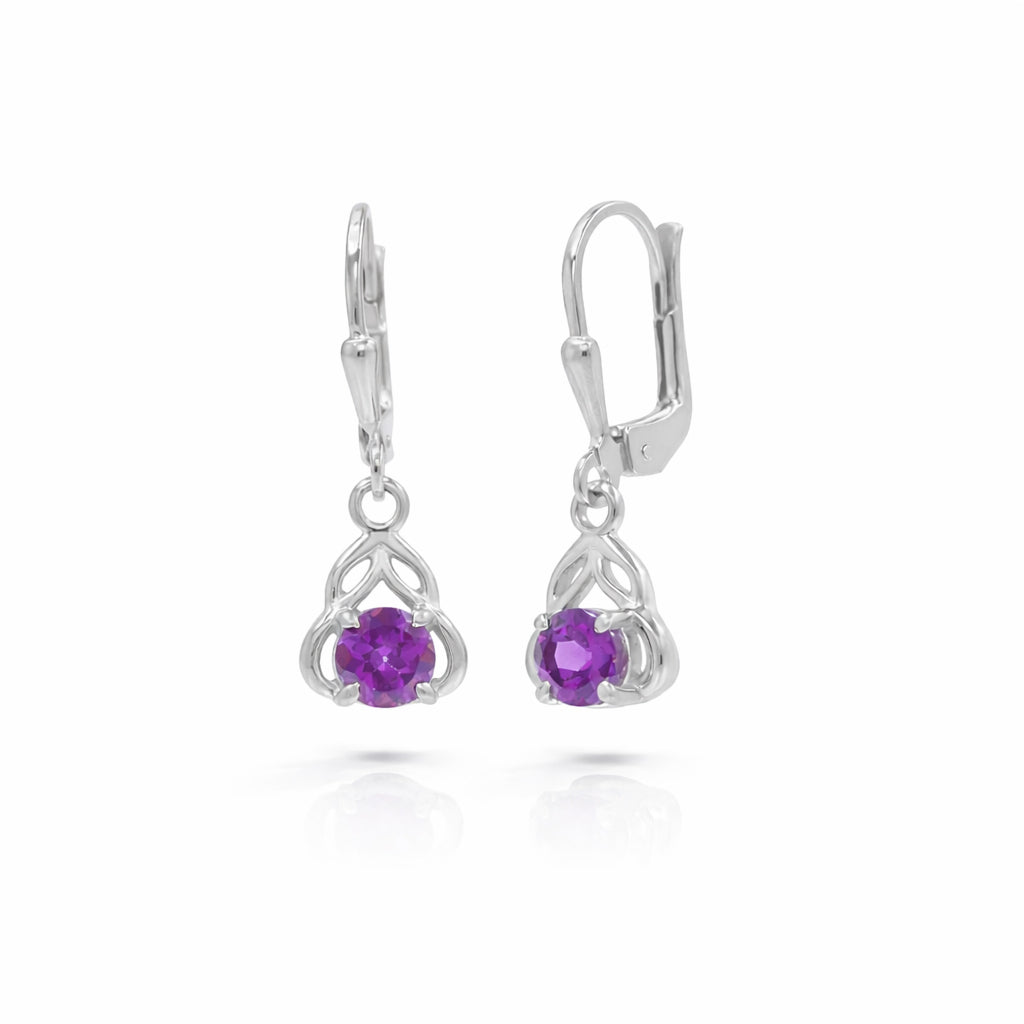 Rhodolite Garnet Arabic Net Design Round Stone Latch Lock Sterling Silver 925 Designer Earrings