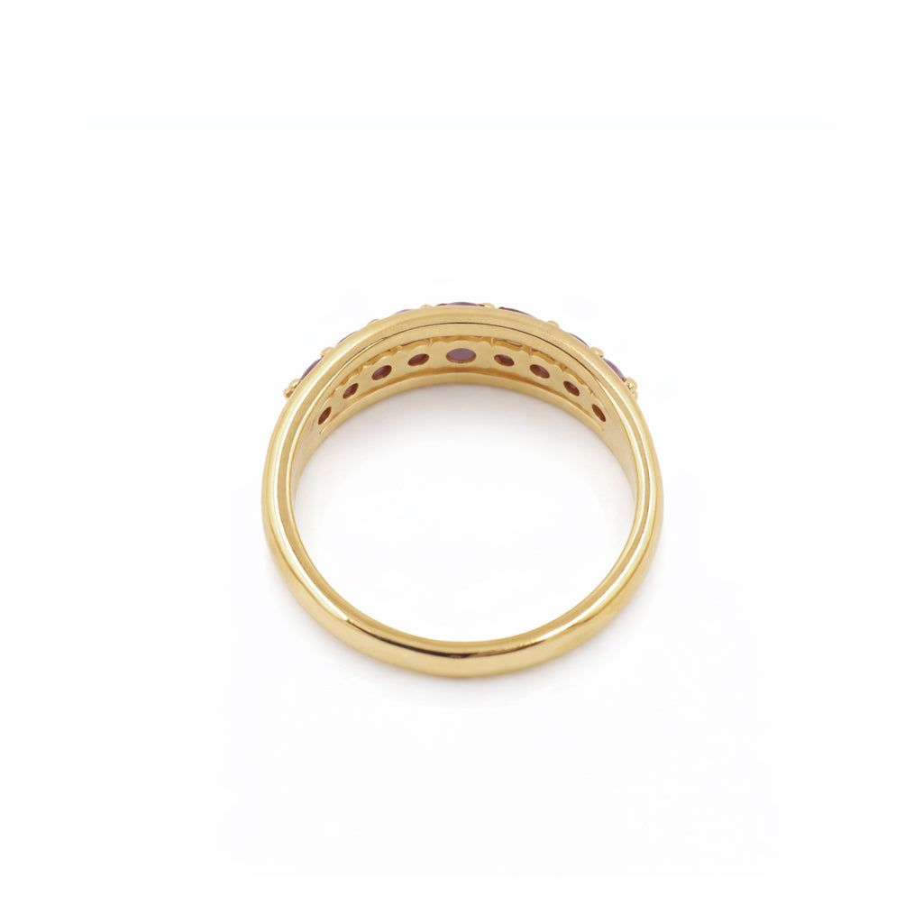 Rhodolite Garnet 9 Stone Bar Round Cut Graduated Design in Sterling Silver 925 Ring