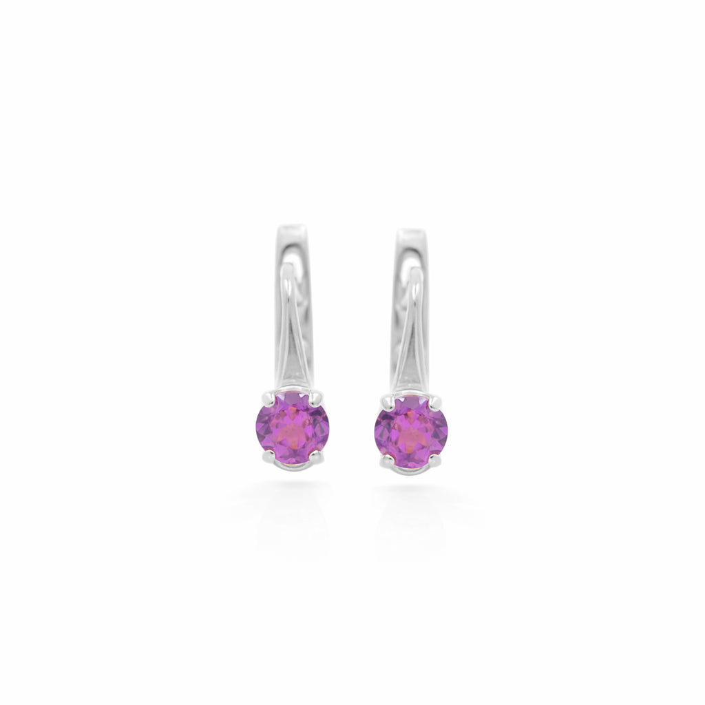 Rhodolite Garnet Round Earrings – Solitaire Prong Set Latch Lock Sterling Silver 925 Designer Earrings