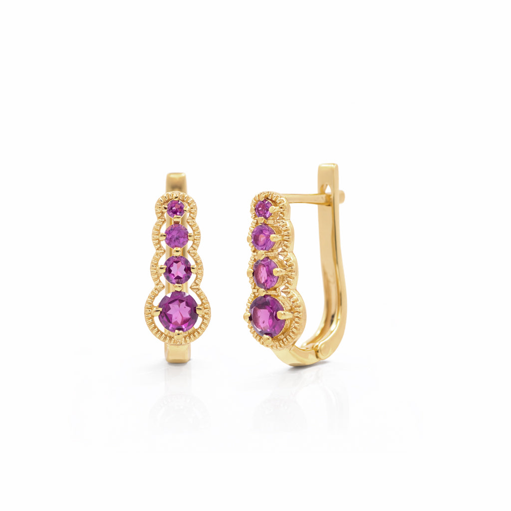 Rhodolite Garnet Conical Pyramid Graduated Round Stone Latch Lock Sterling Silver 925 Earrings