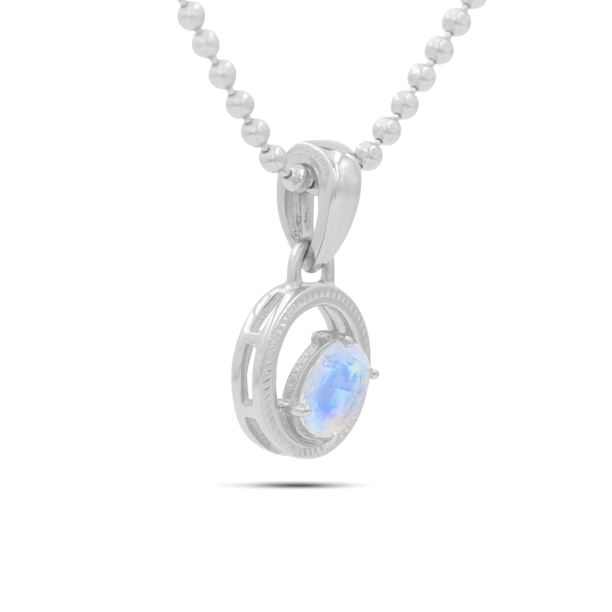 Rainbow Moonstone Oval Pendant with Prong Setting