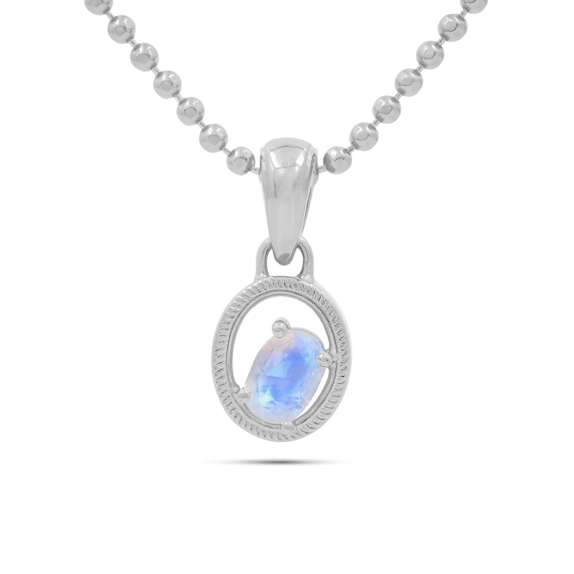 Rainbow Moonstone Oval Pendant with Prong Setting