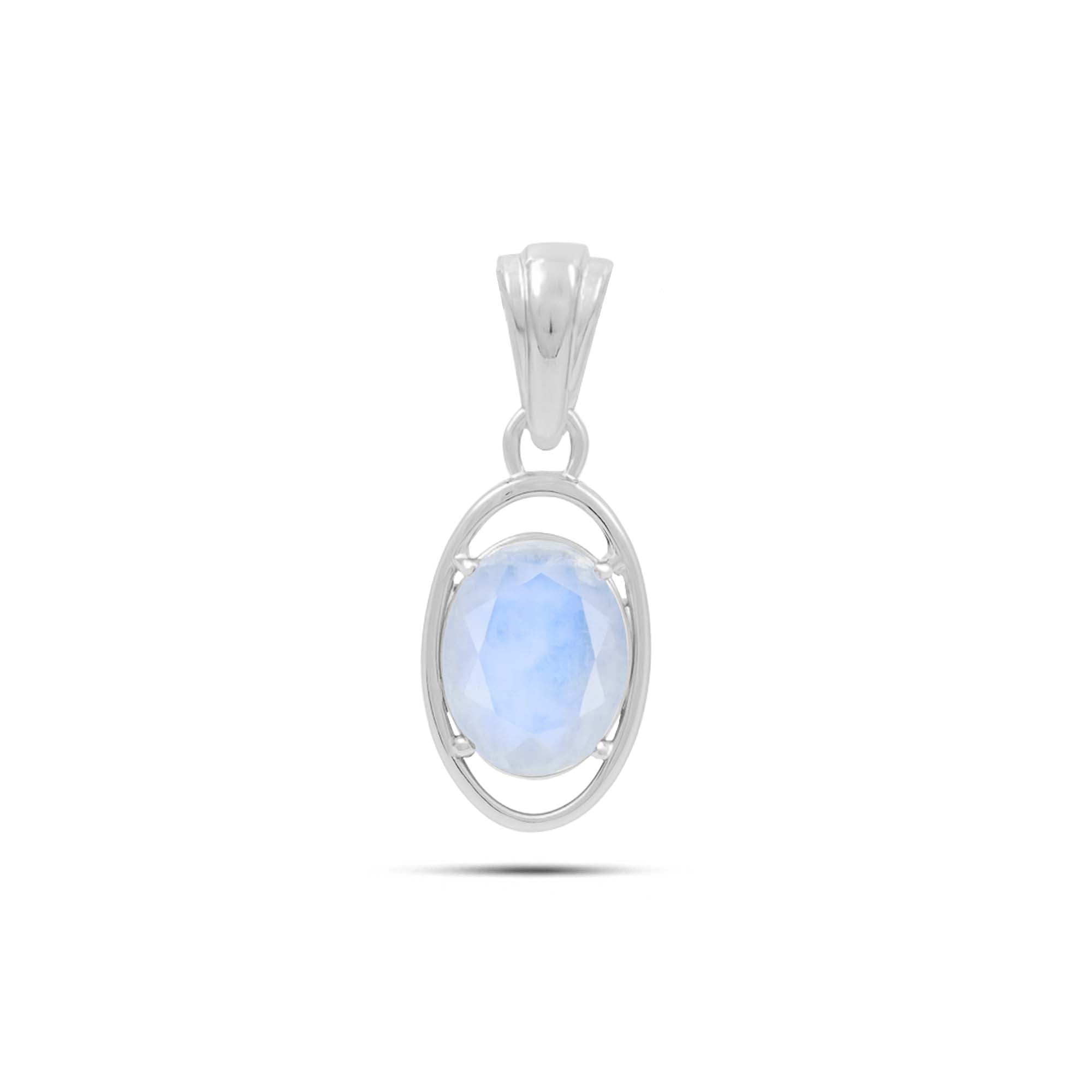 Rainbow Moonstone Oval Pendant with Prong Setting