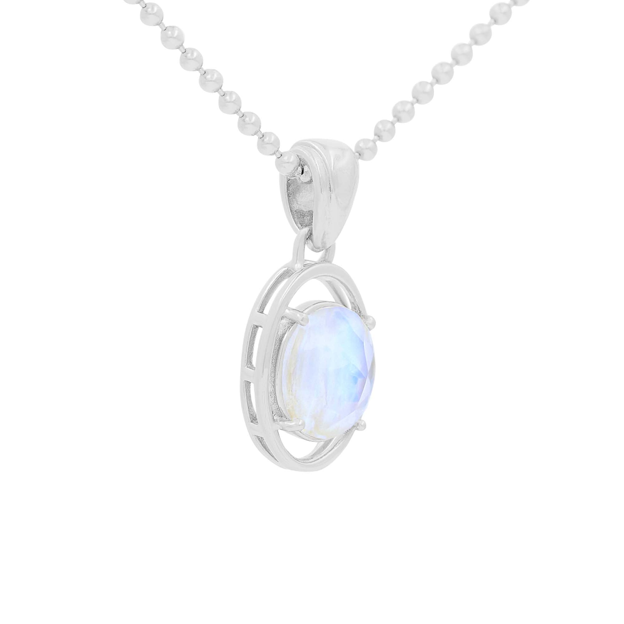 Rainbow Moonstone Oval Pendant with Prong Setting