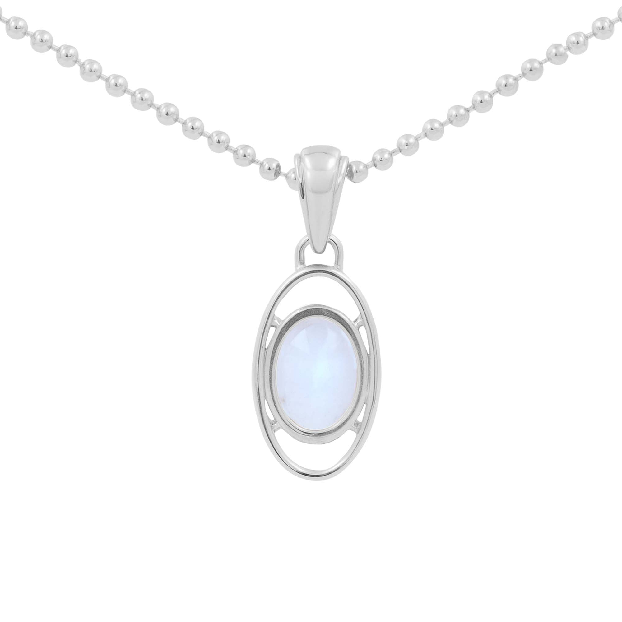 Rainbow Moonstone Oval Pendant with Prong Setting