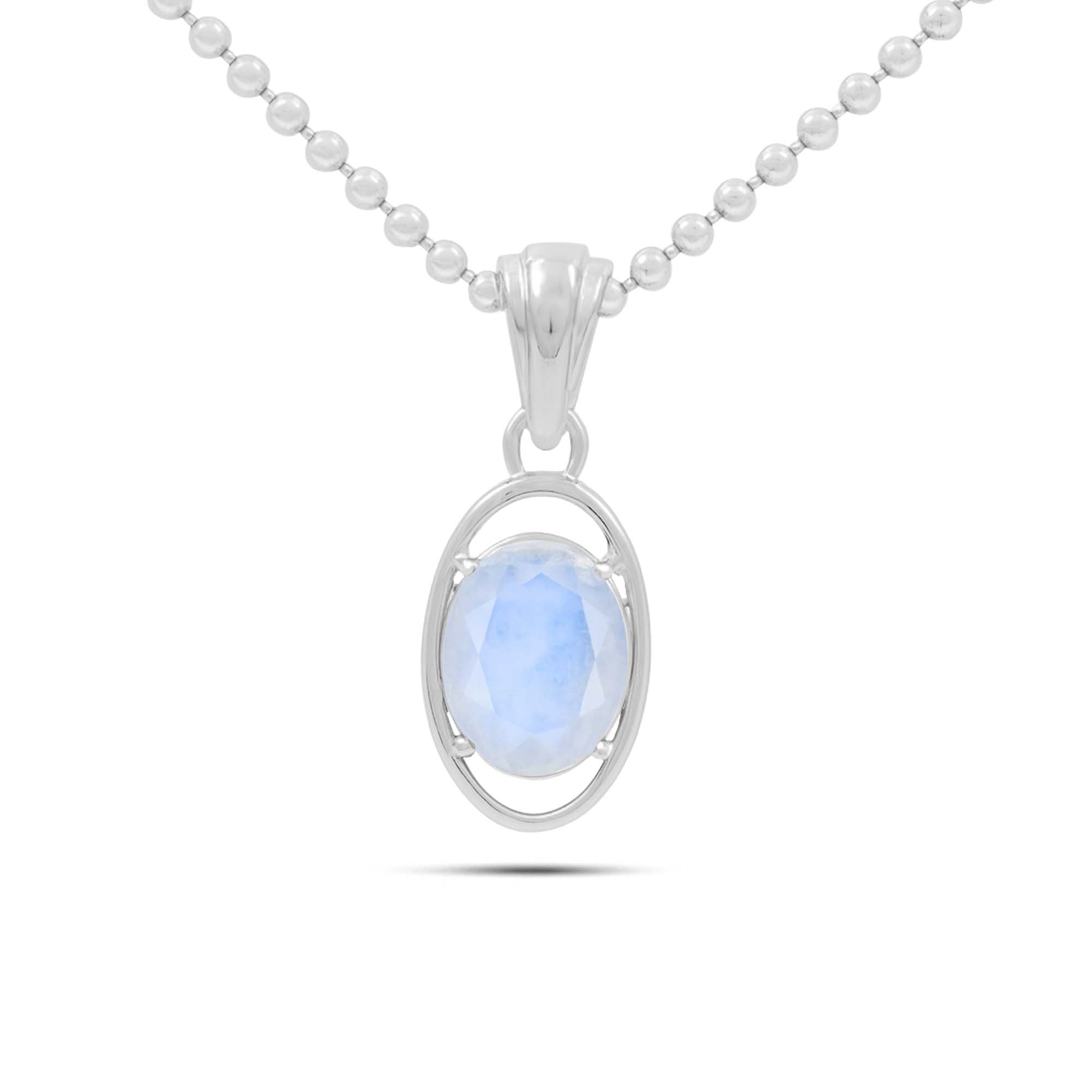 Rainbow Moonstone Oval Pendant with Prong Setting