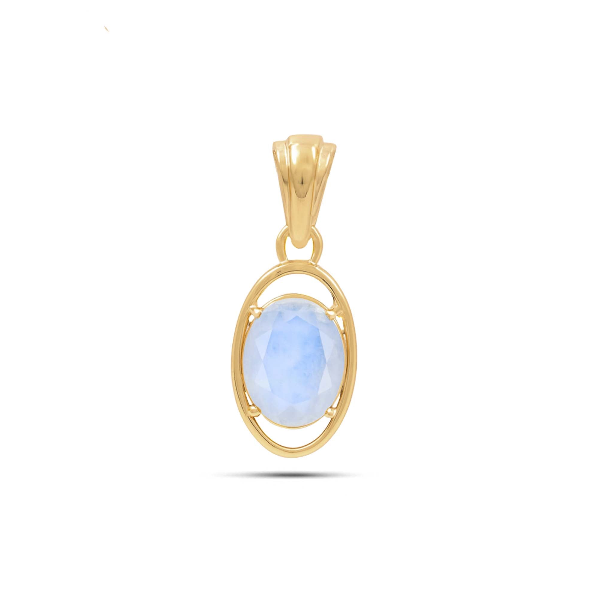Rainbow Moonstone Oval Pendant with Prong Setting