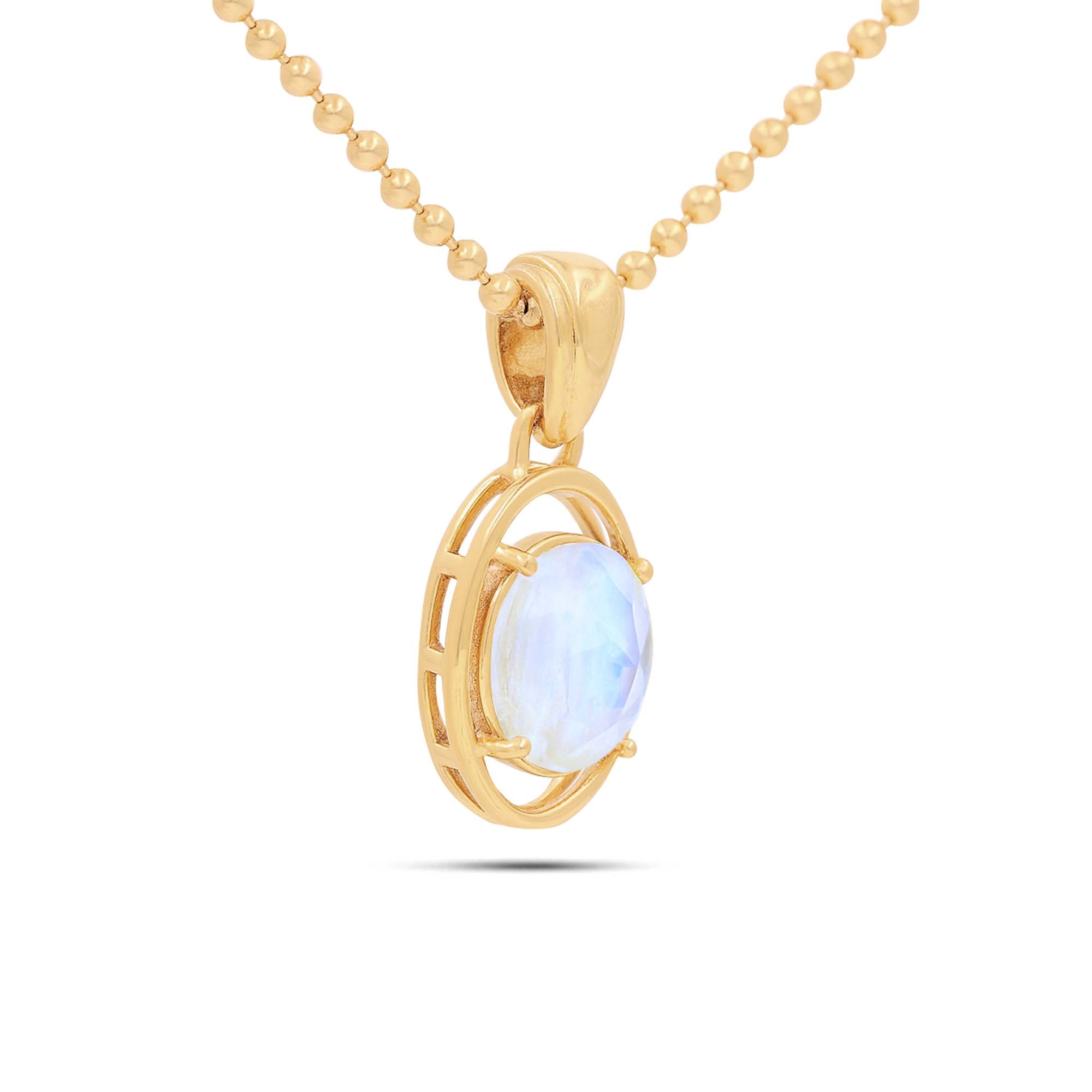 Rainbow Moonstone Oval Pendant with Prong Setting