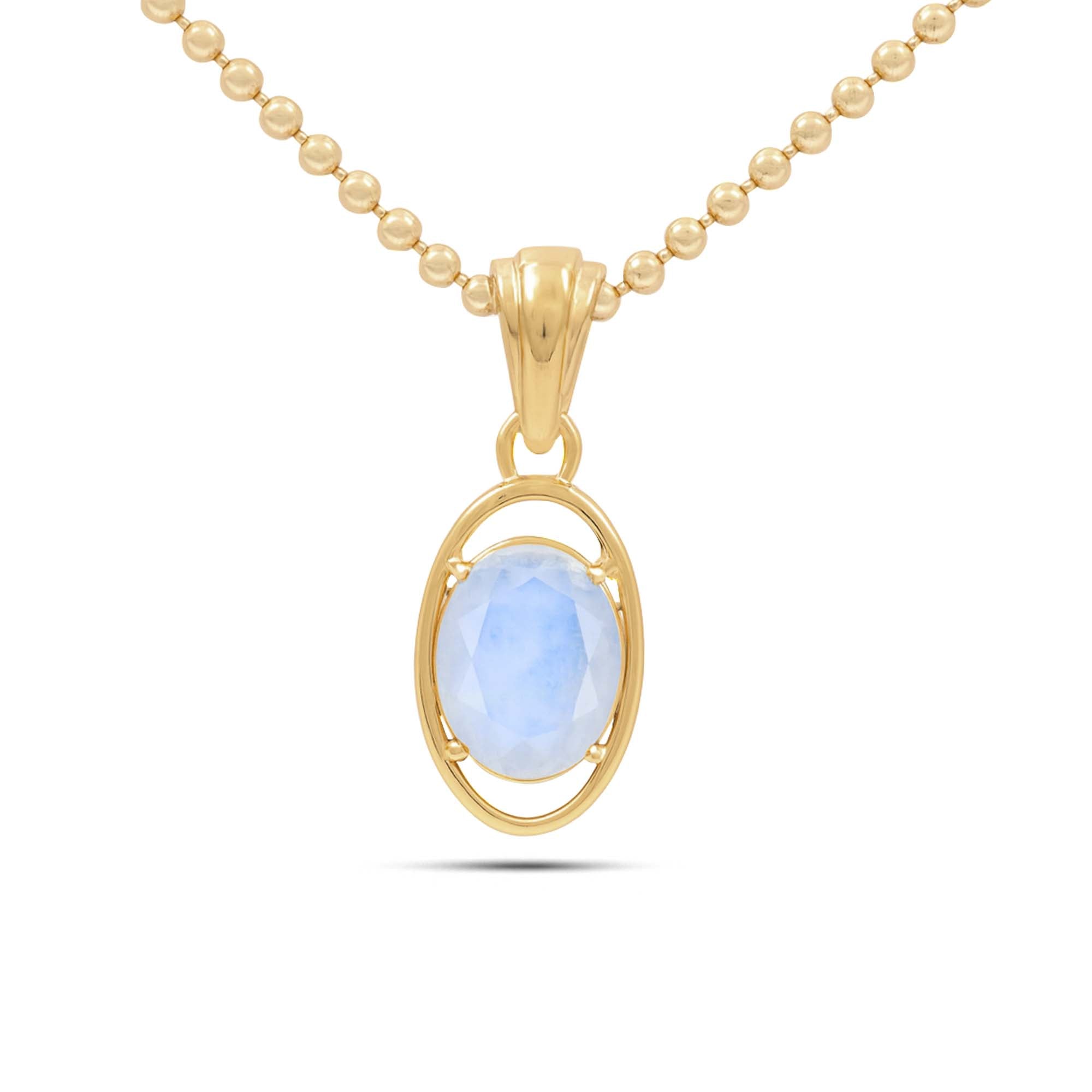 Rainbow Moonstone Oval Pendant with Prong Setting
