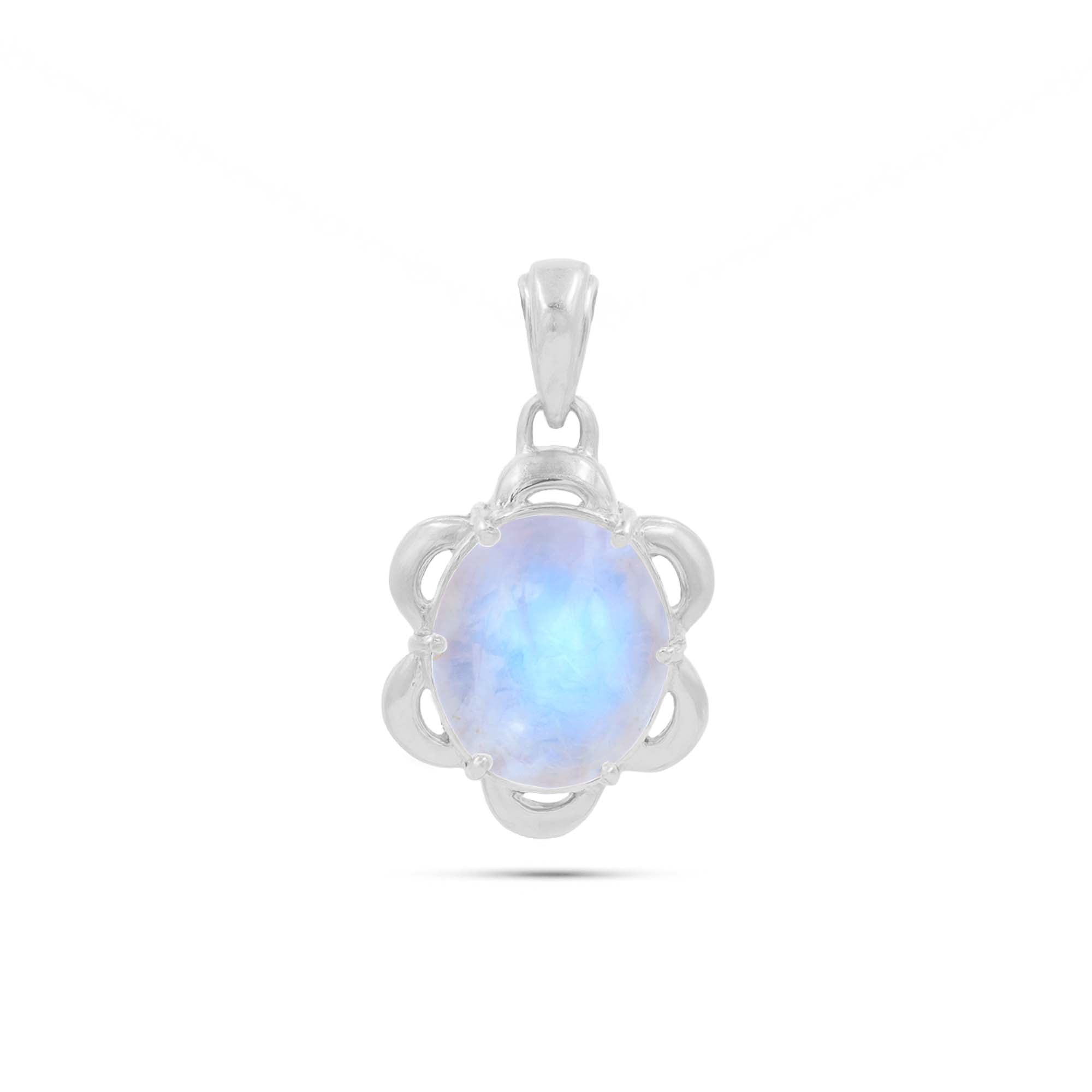 Rainbow Moonstone Oval Pendant with Prong Setting