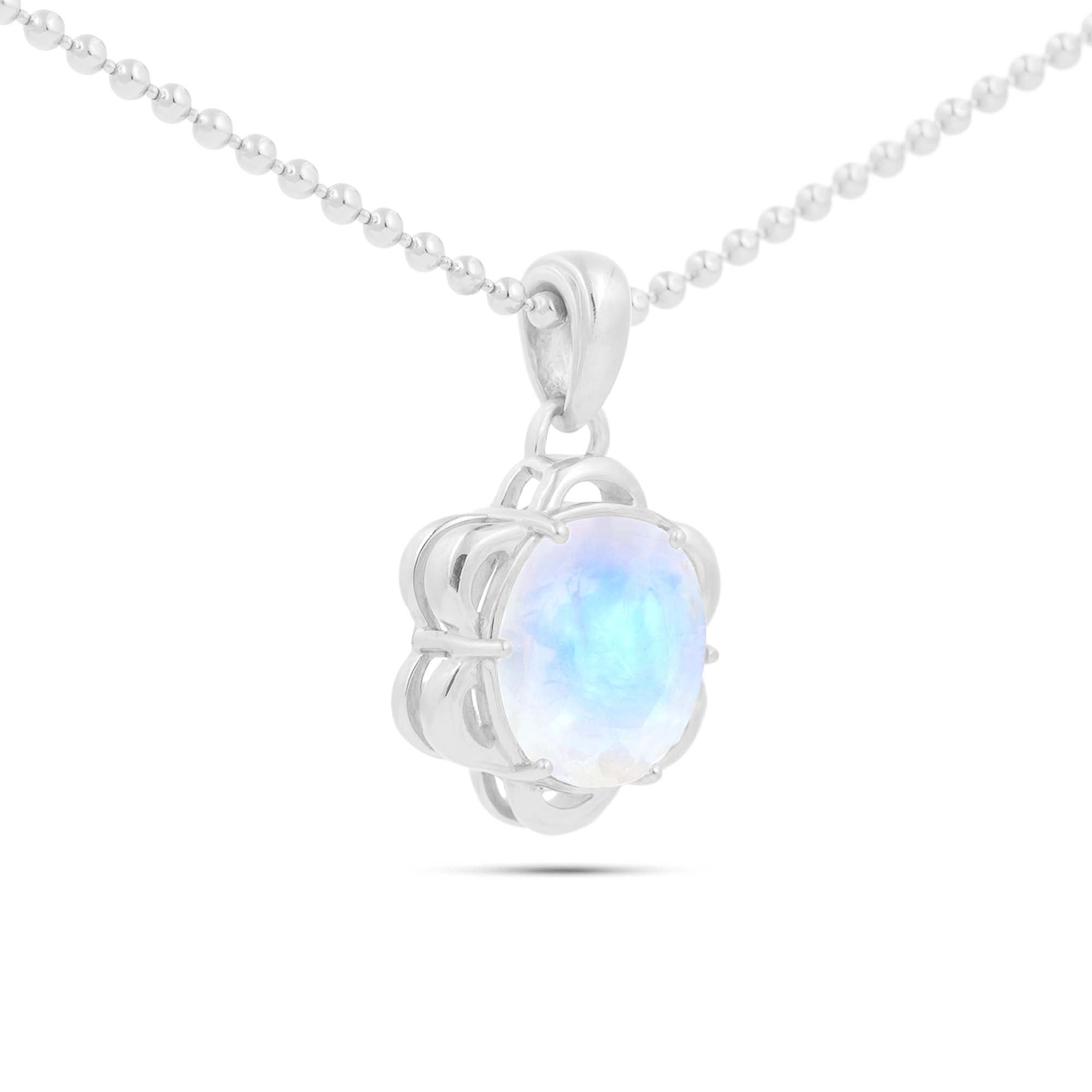 Rainbow Moonstone Oval Pendant with Prong Setting