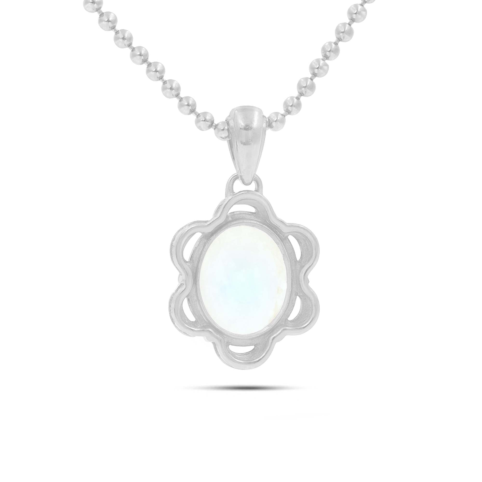 Rainbow Moonstone Oval Pendant with Prong Setting