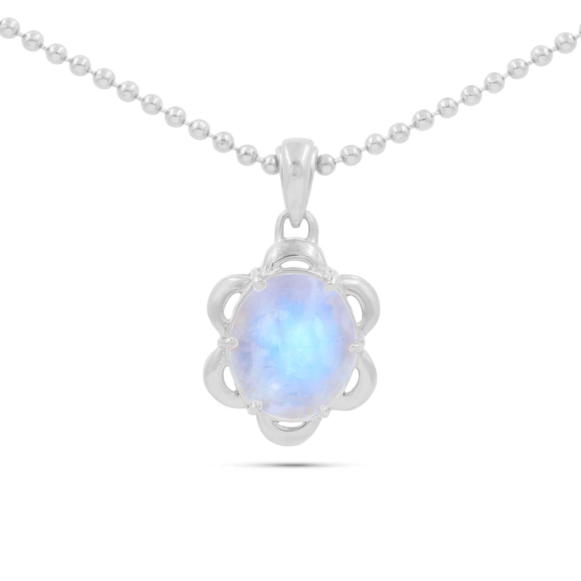 Rainbow Moonstone Oval Pendant with Prong Setting
