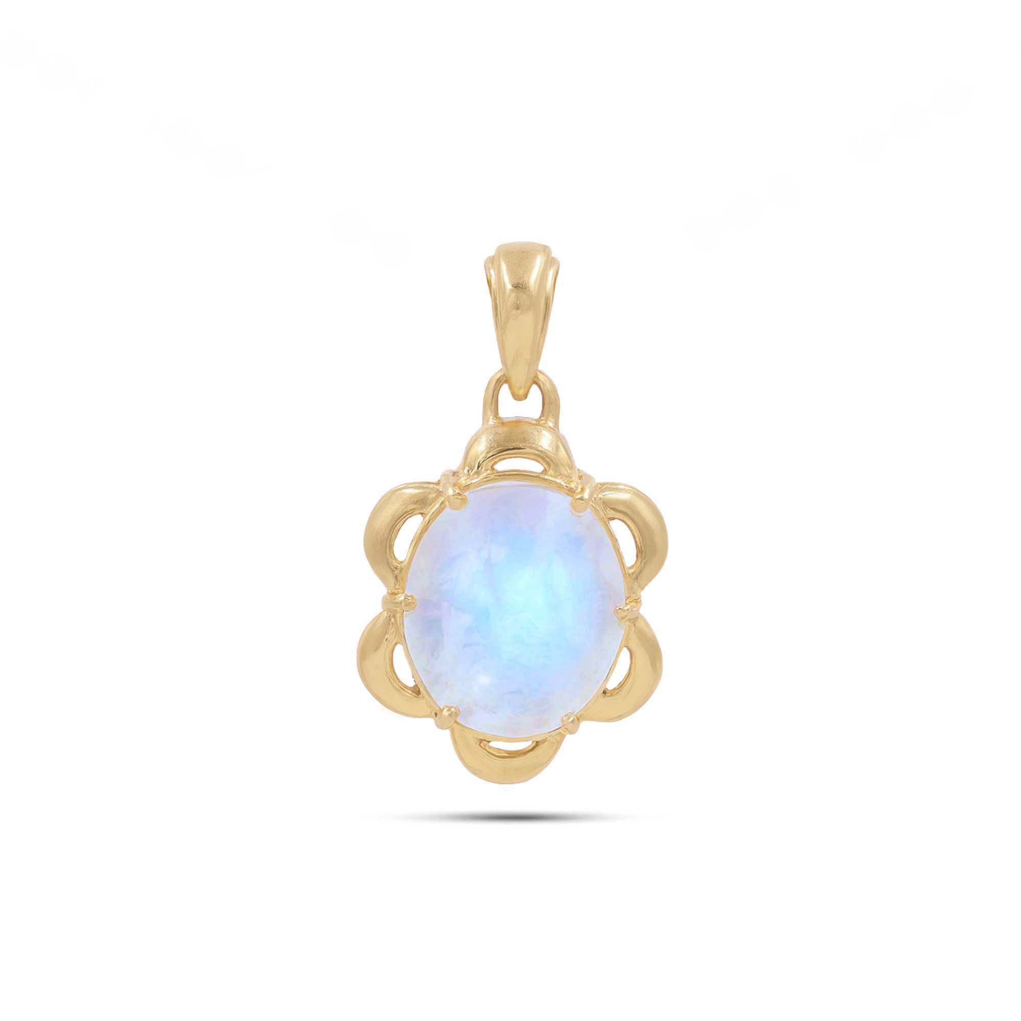 Rainbow Moonstone Oval Pendant with Prong Setting