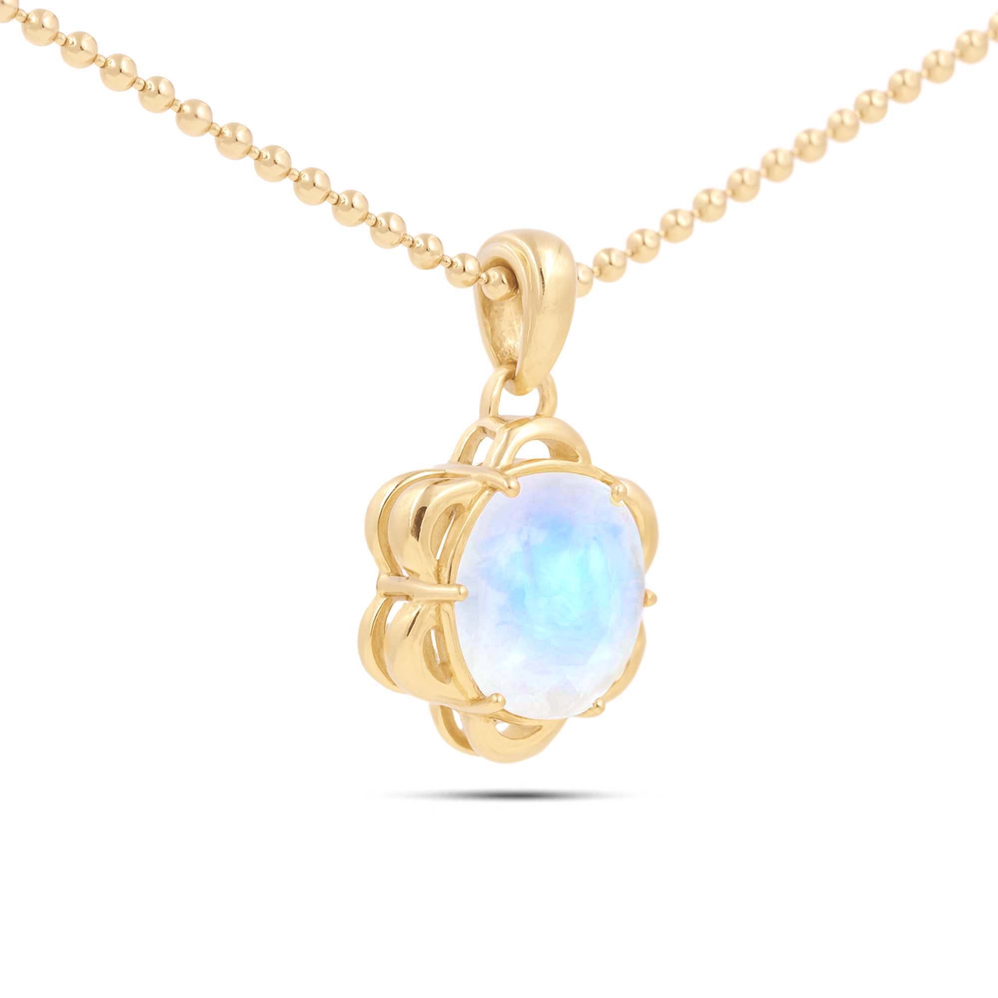Rainbow Moonstone Oval Pendant with Prong Setting