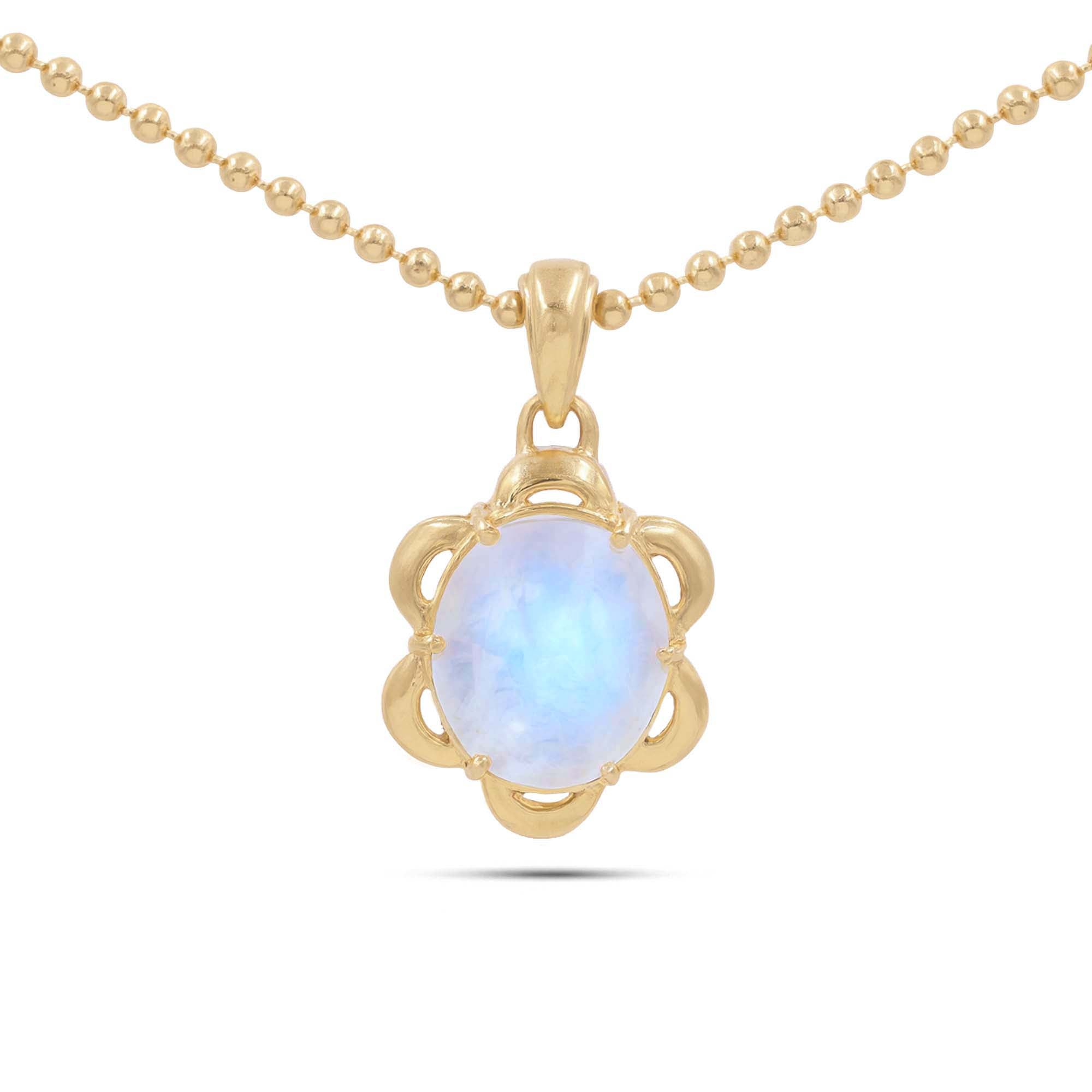 Rainbow Moonstone Oval Pendant with Prong Setting