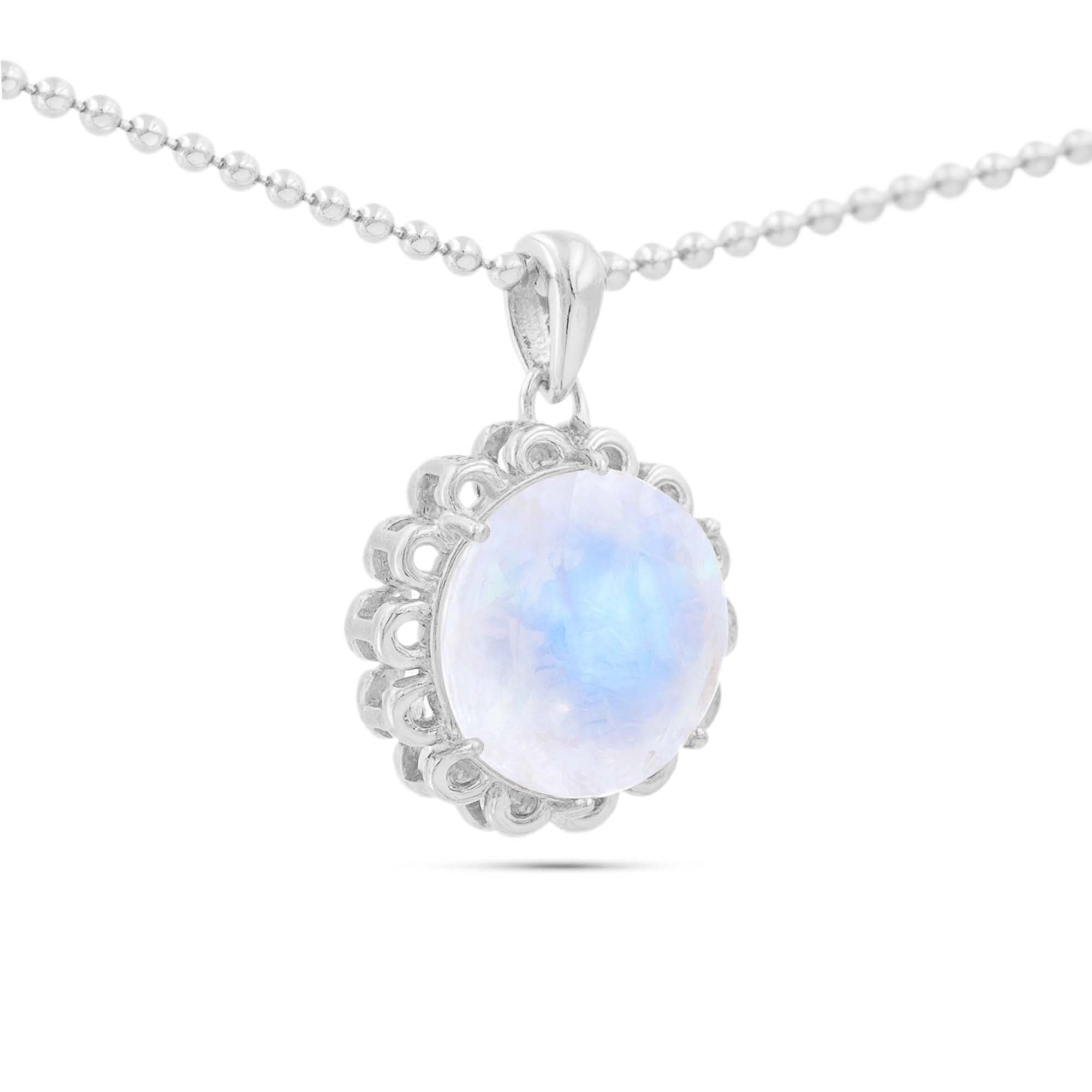 Rainbow Moonstone Round Pendant with Prong Setting