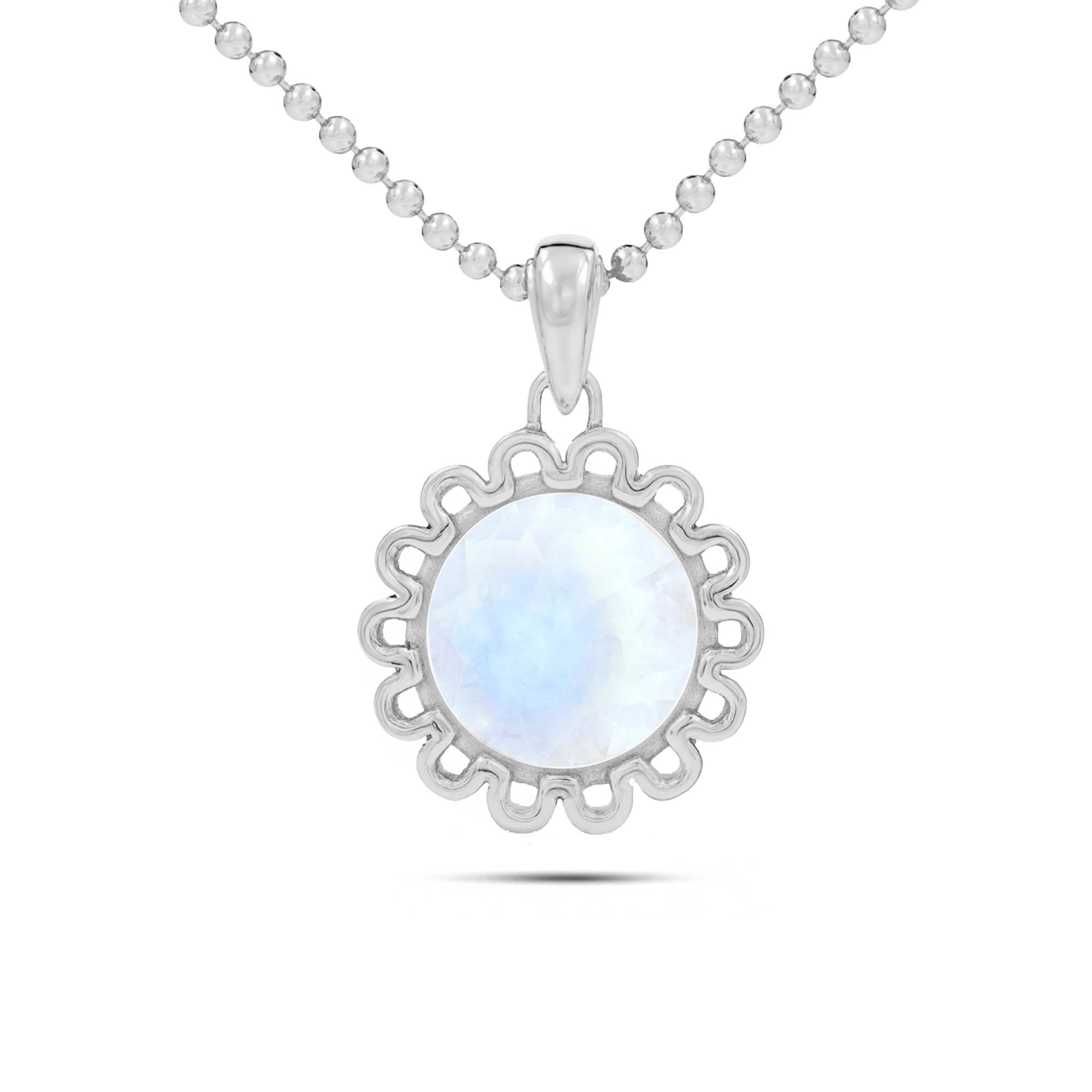 Rainbow Moonstone Round Pendant with Prong Setting