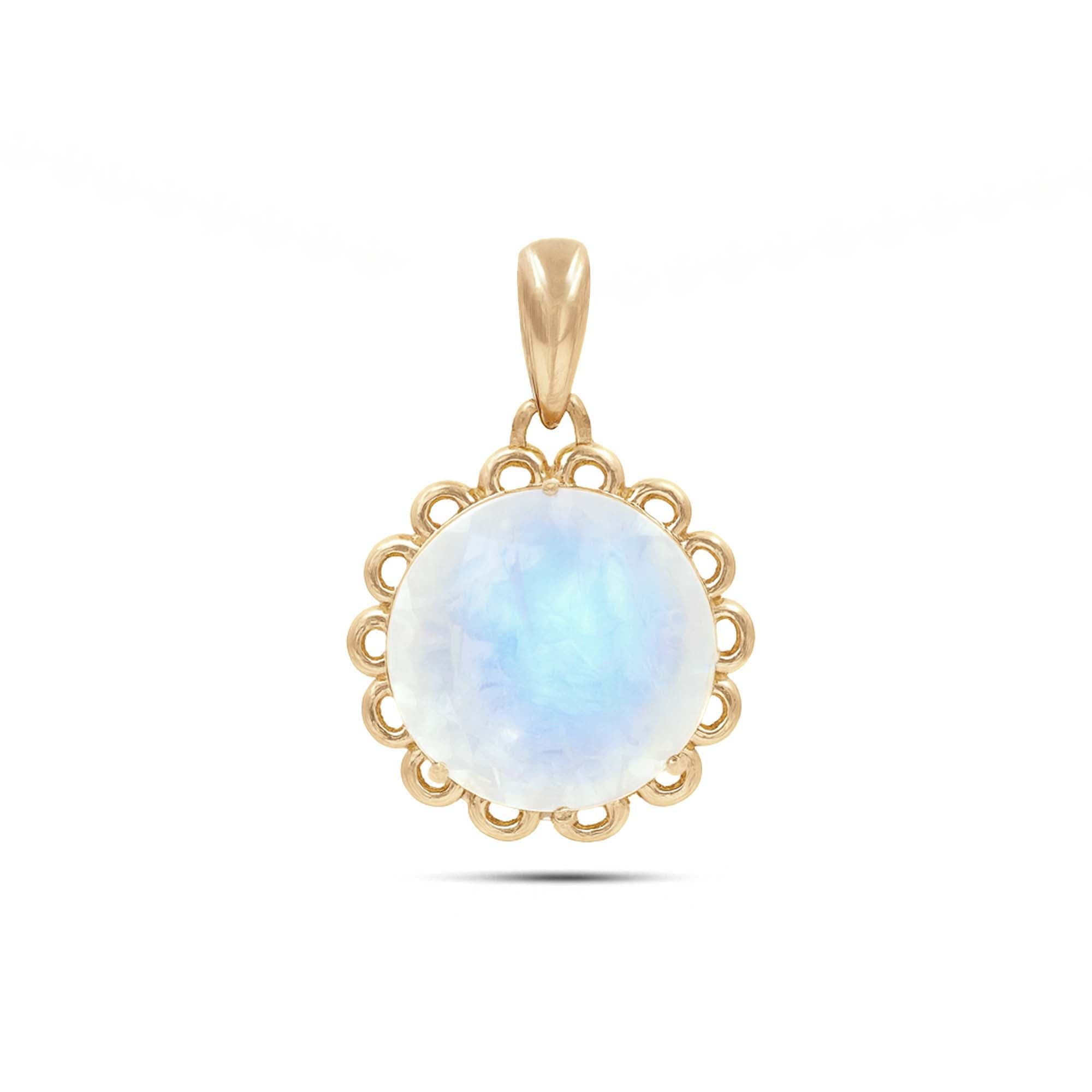 Rainbow Moonstone Round Pendant with Prong Setting